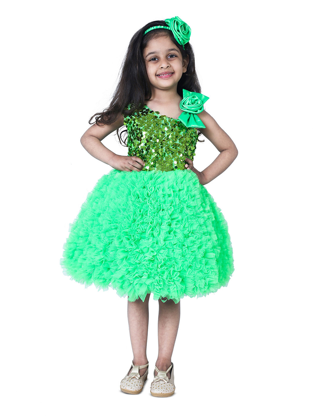 Wow Princess Girls Self Design Gown Knee Length Dress