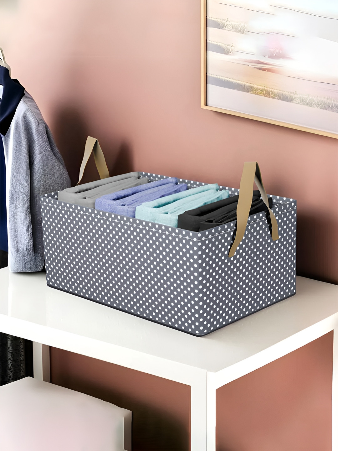 Aura Grey & White Printed Wardrobe Organizer with Handles