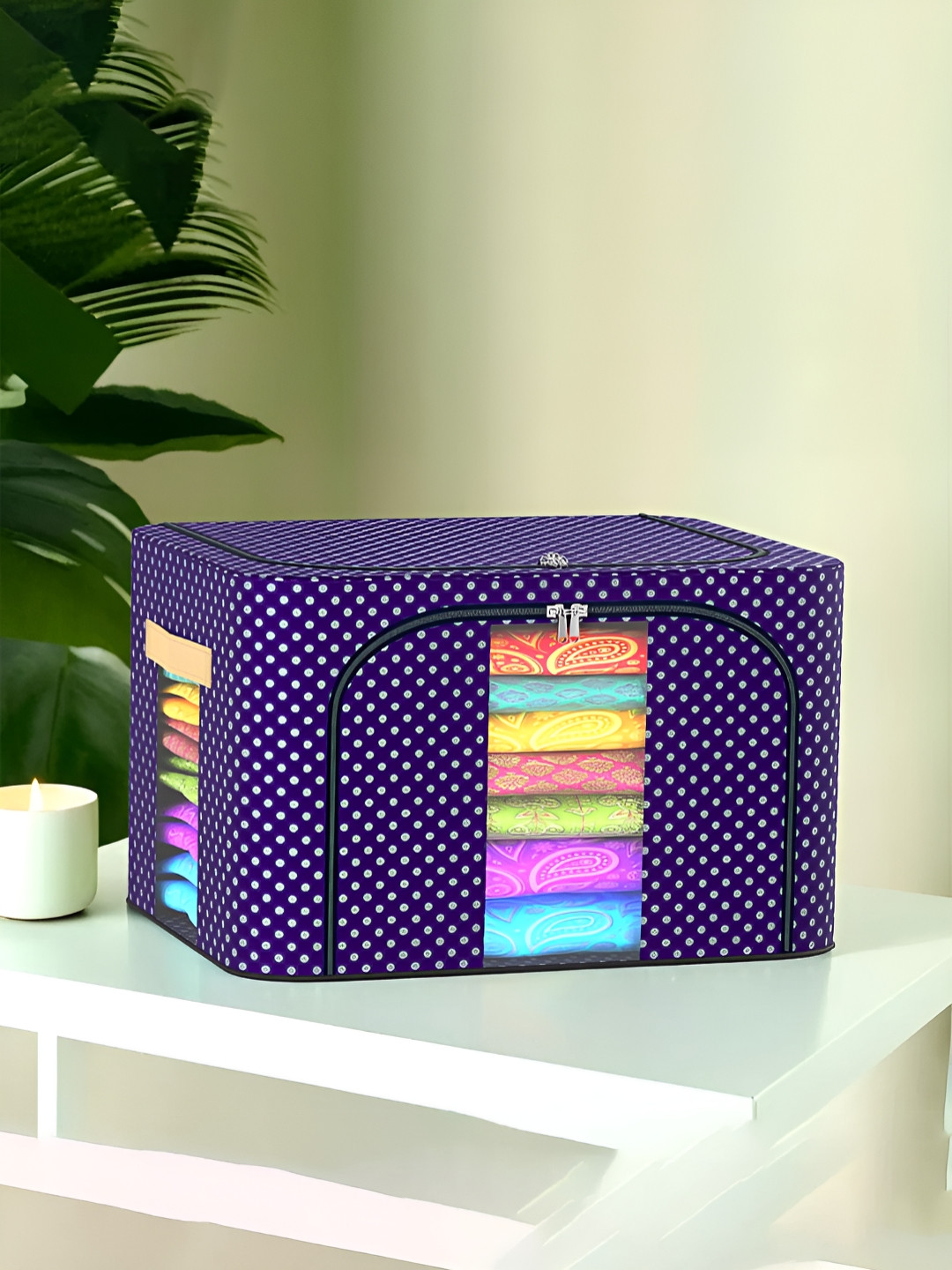 Aura Blue & White 66 Liter Foldable Parachute Steel Frame Clothing Drawer Organisers