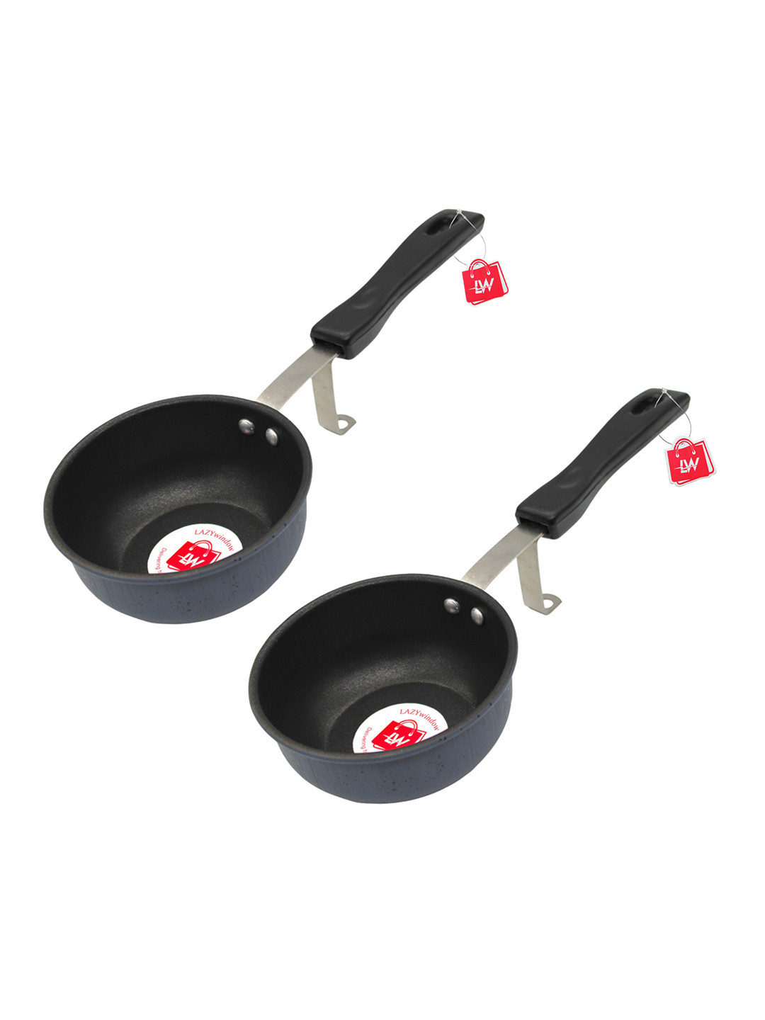 LAZYwindow 2 Pieces Black Dishwasher & Microwave Safe Tadka Pan With Built-In Stand