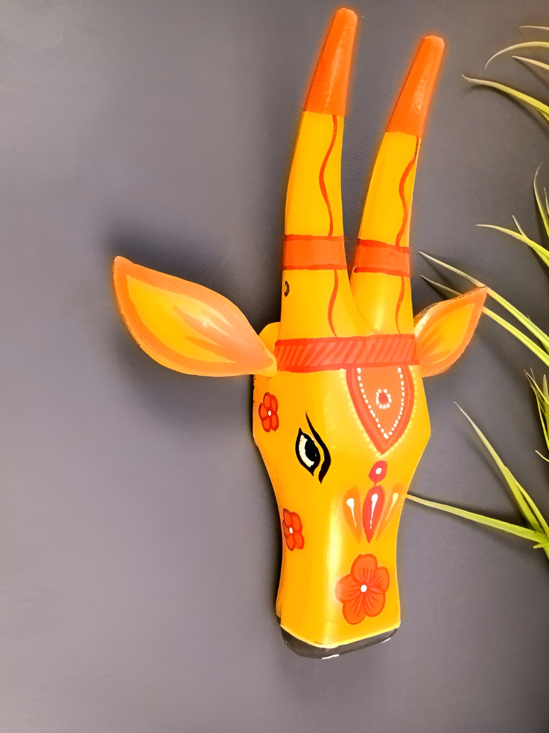 apka mart Yellow & Red Cow Head Printed Wooden Wall Hanging