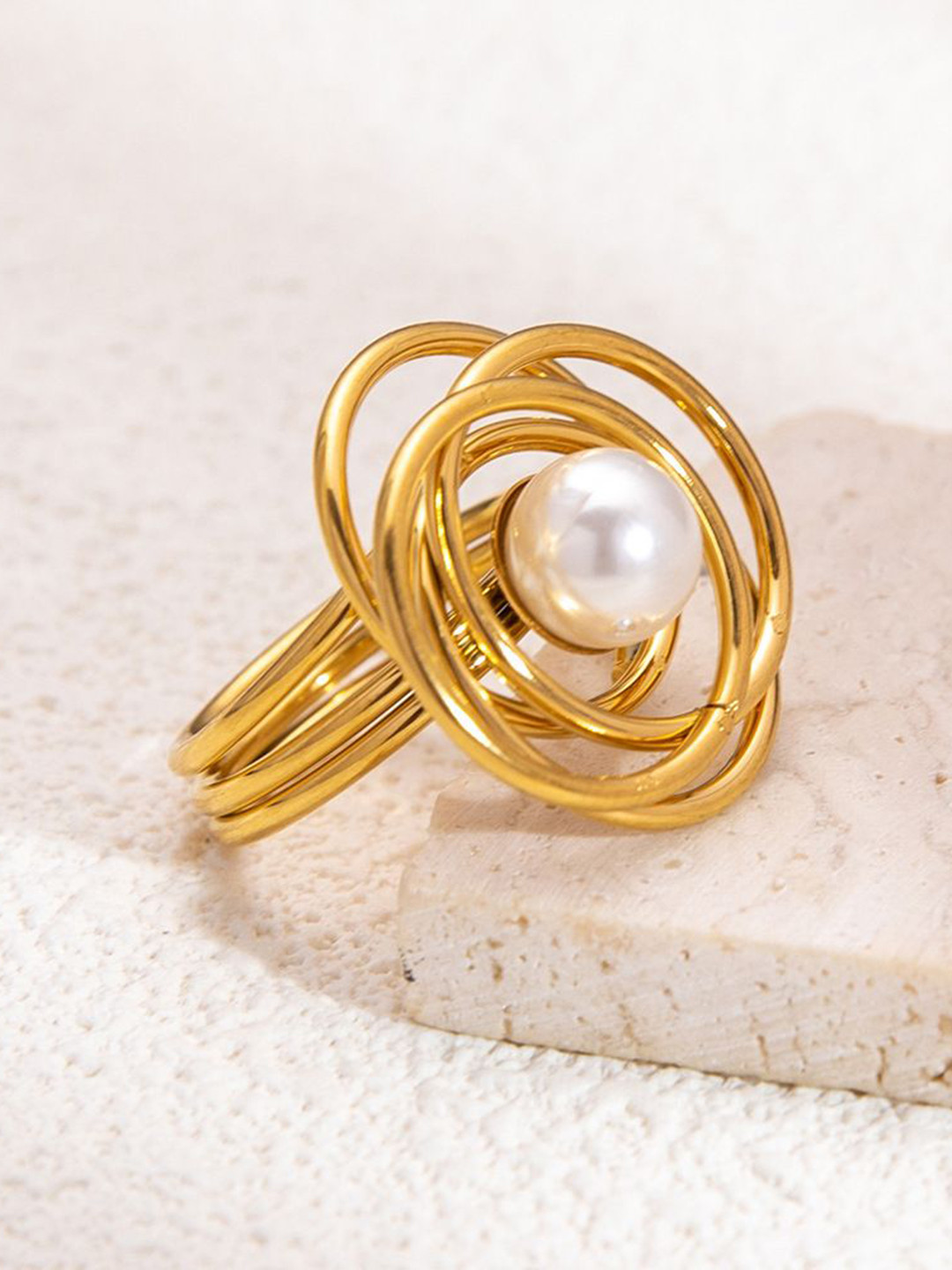 Just Lil Things Circular Pearls Overlayered Finger Ring