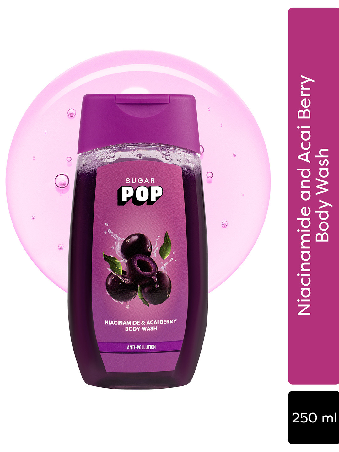 SUGAR POP Niacinamide & Acai Berry Anti-Pollution Body Wash for Even Skin Tone - 250 ml