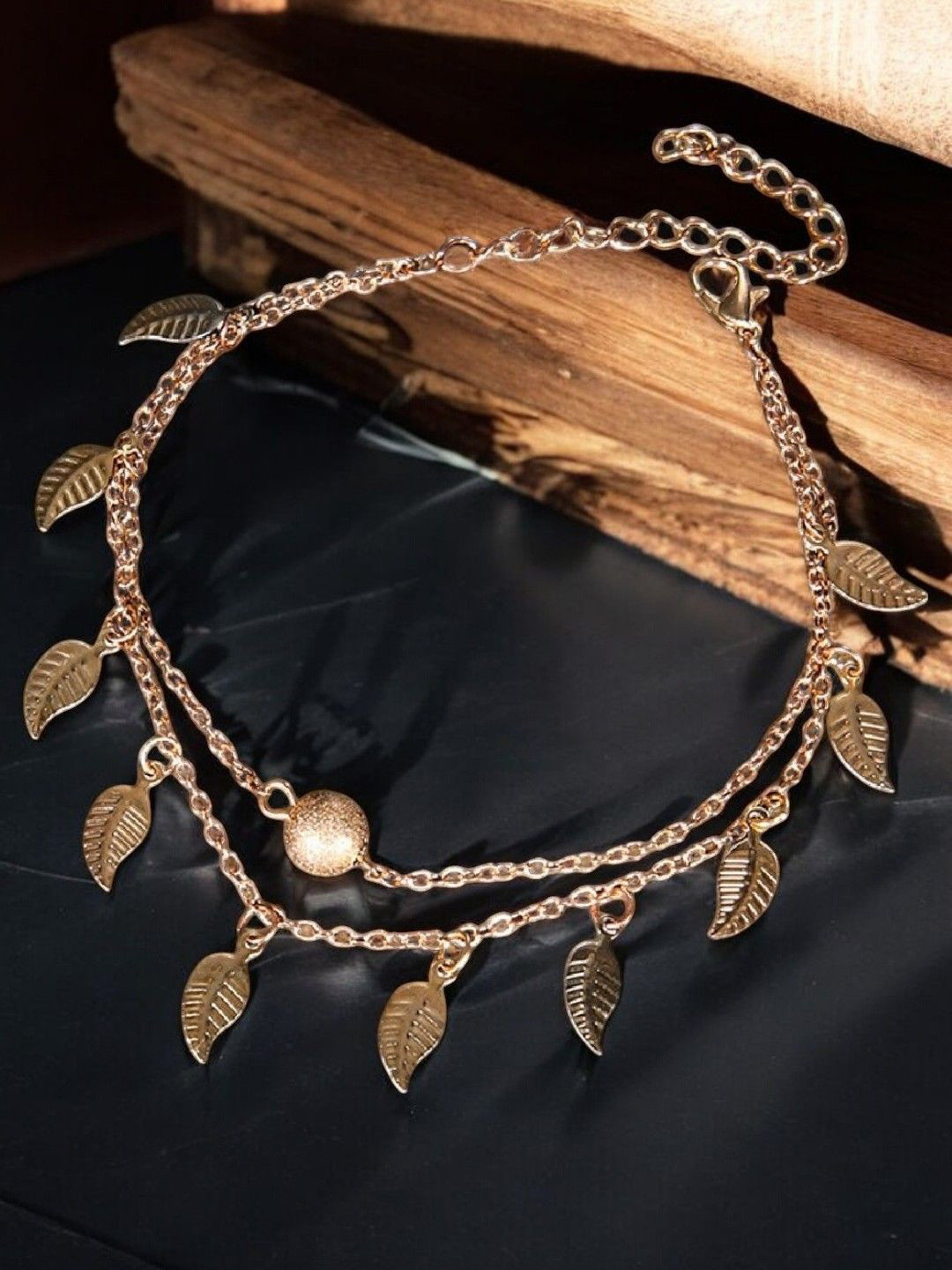 DressBerry Gold-Plated Multi Layer Leaf Anklet