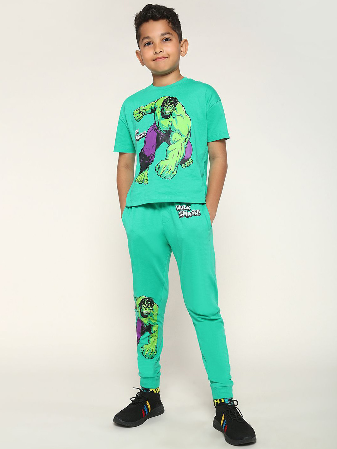 BONKIDS Boys Hulk Printed Cotton Mid Rise Joggers