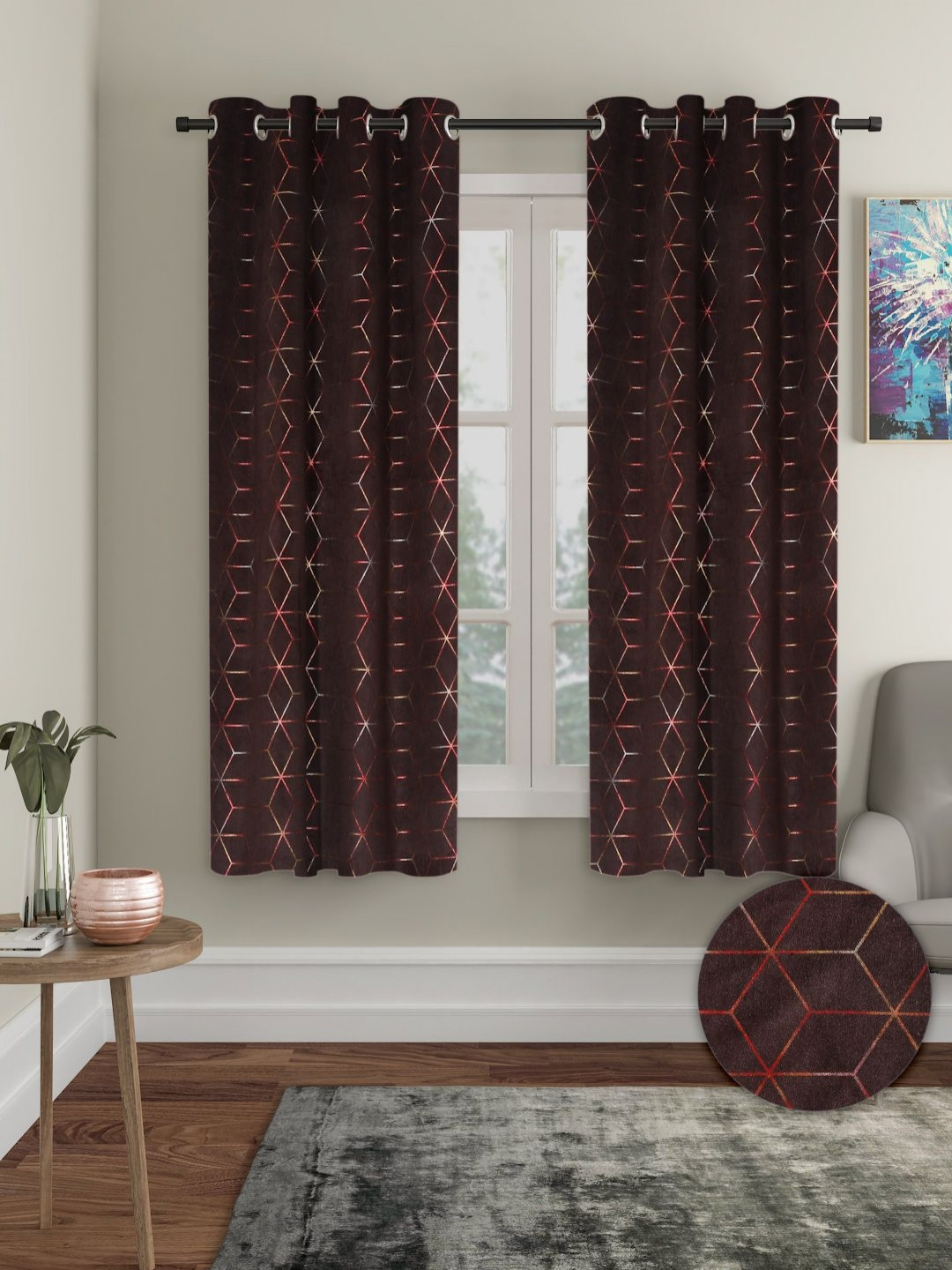 Myntra Elegant Homes Brown & Red Set of 2 Geometric Window