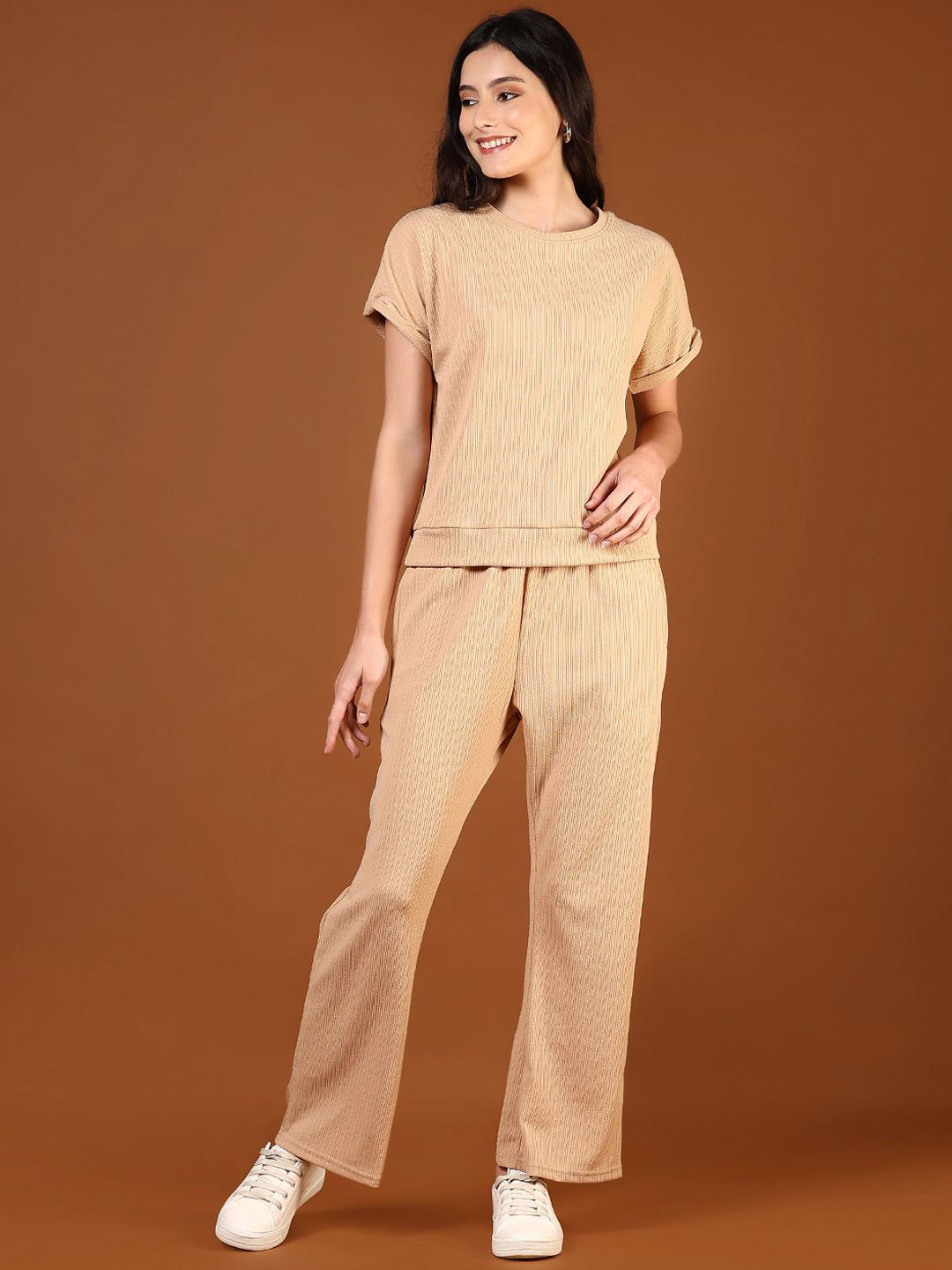 V-Mart Textured Rib Neck T-Shirt With Trouser