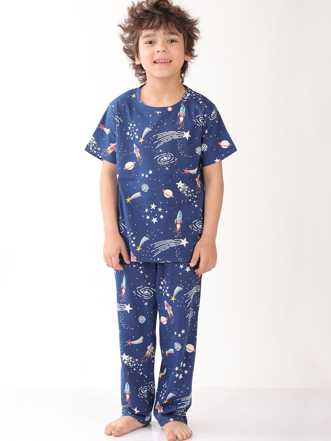 Anthrilo Boys Summer Solar Dreams Short Sleeve Pure Cotton Pyjama Set - Blue