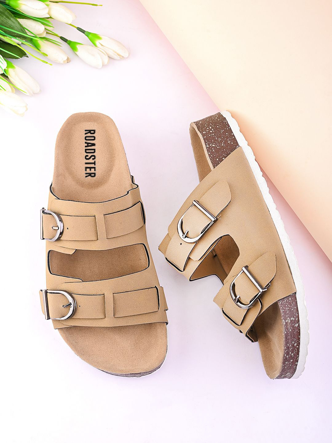 The Roadster Lifestyle Co Women Open Toe Casual Cushioned Flats With Buckle