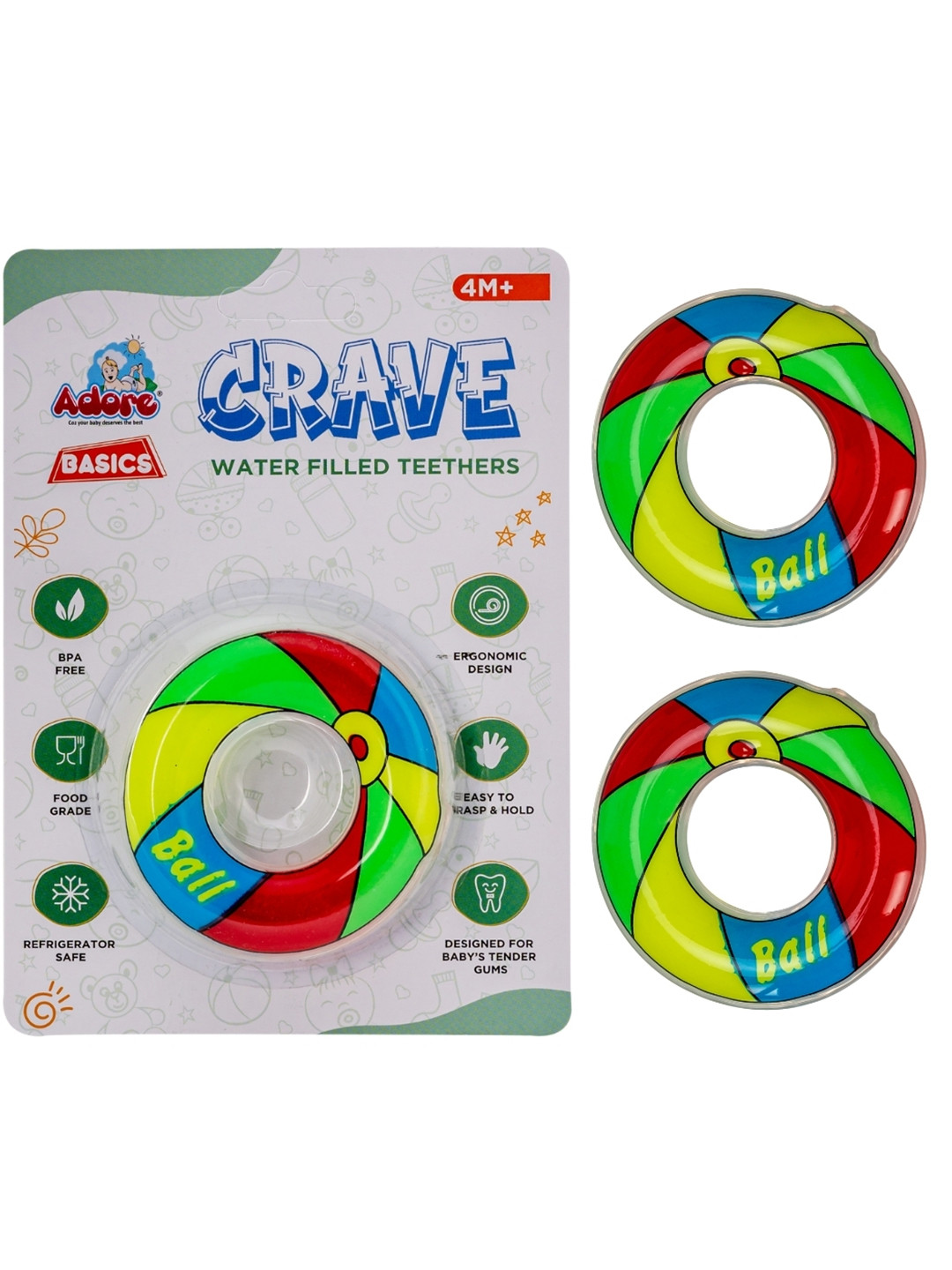 Adore Kids Pack of 2 Red & Green Ball Design Crave Water Filled Teethers