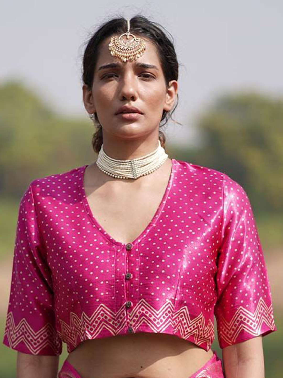 Chidiyaa Rang Barse Gopi Block Printed Mashru Silk Blouse