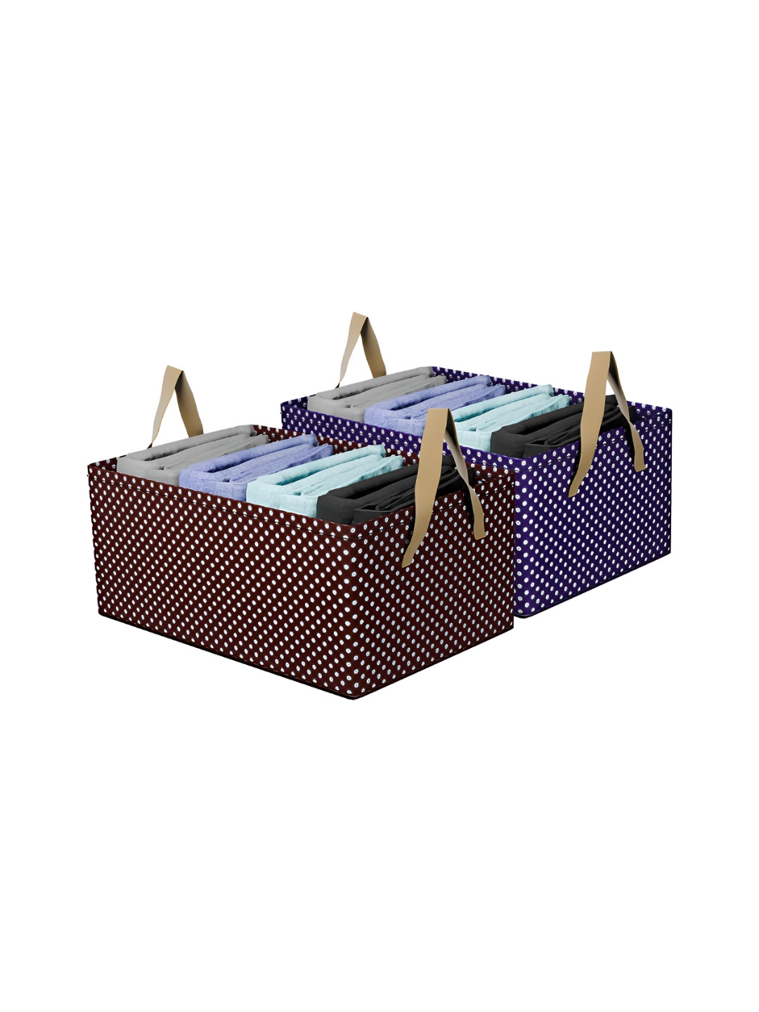 Aura Blue & Brown 2 Pcs Foldable Metal Frame Storage Basket Clothing Wardrobe Organisers