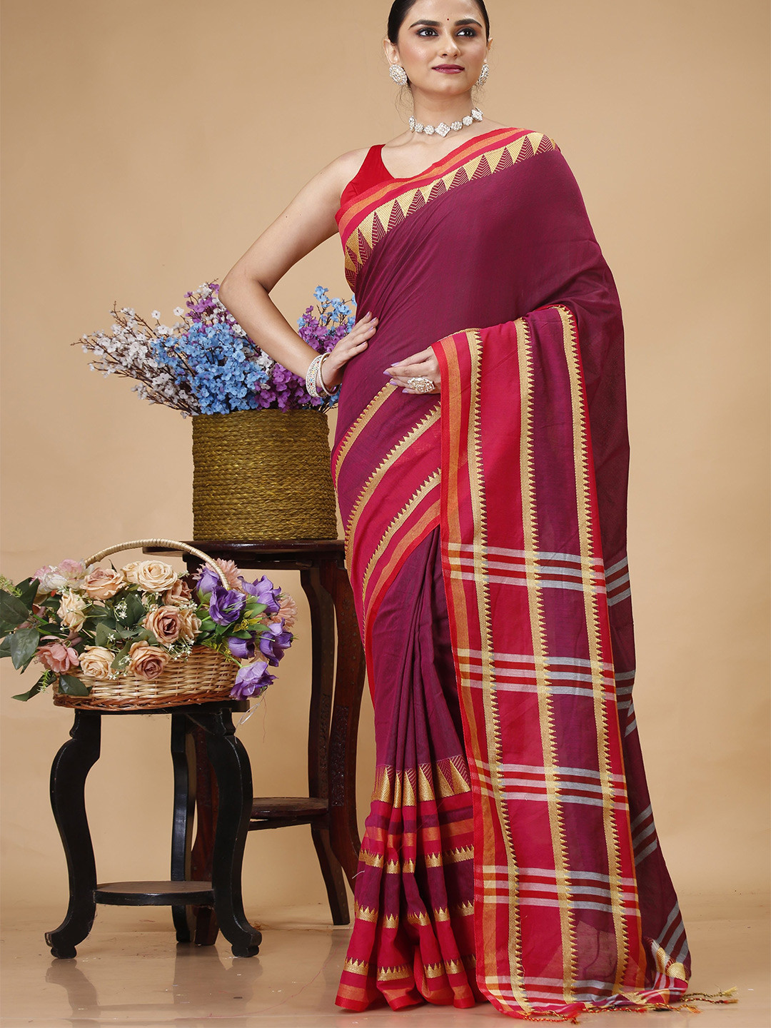 SLAGHA Taant Saree With Blouse Piece