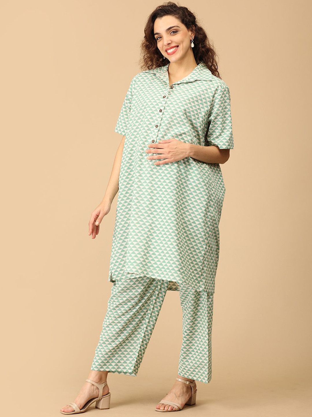 The Mom Store Printed Pure Cotton Maternity & Nursing Tunic & Trousers