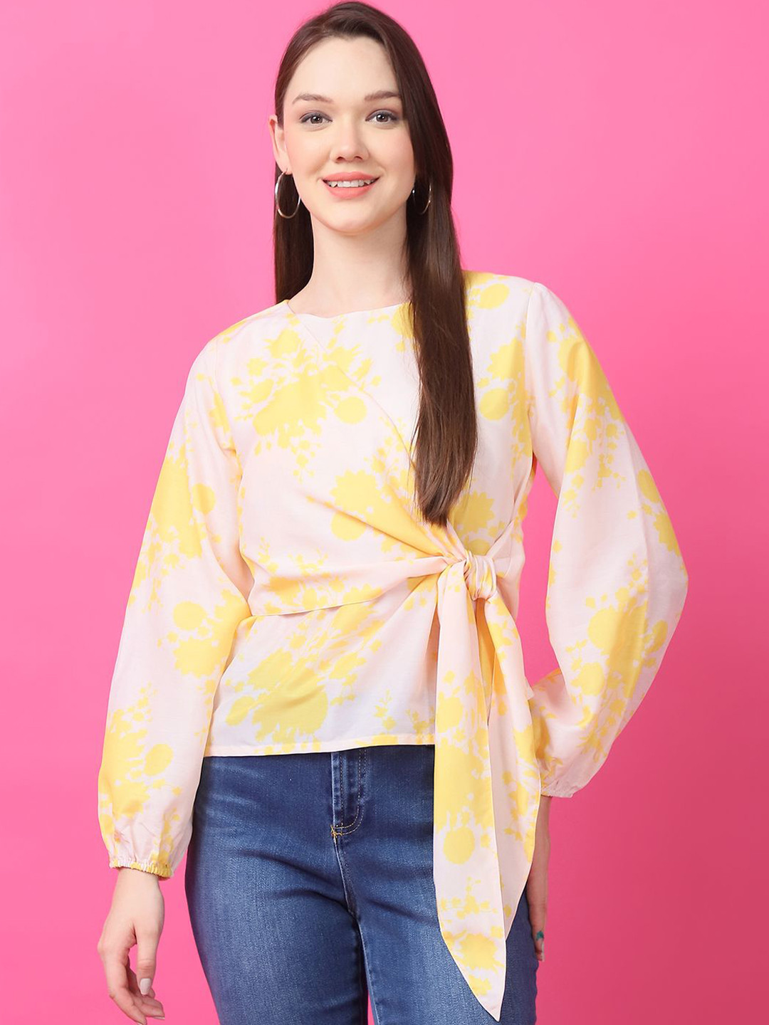 JAKANARY Women Floral Printed Batwing Sleeve Georgette Top