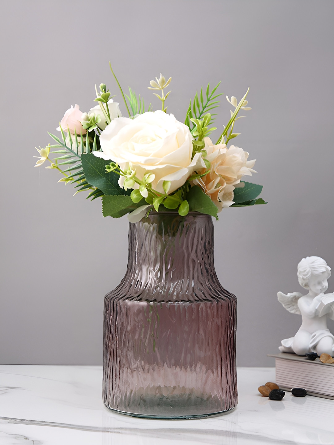 TAYHAA Ros Haze Dusky Pink Textured Glass Flower Vase
