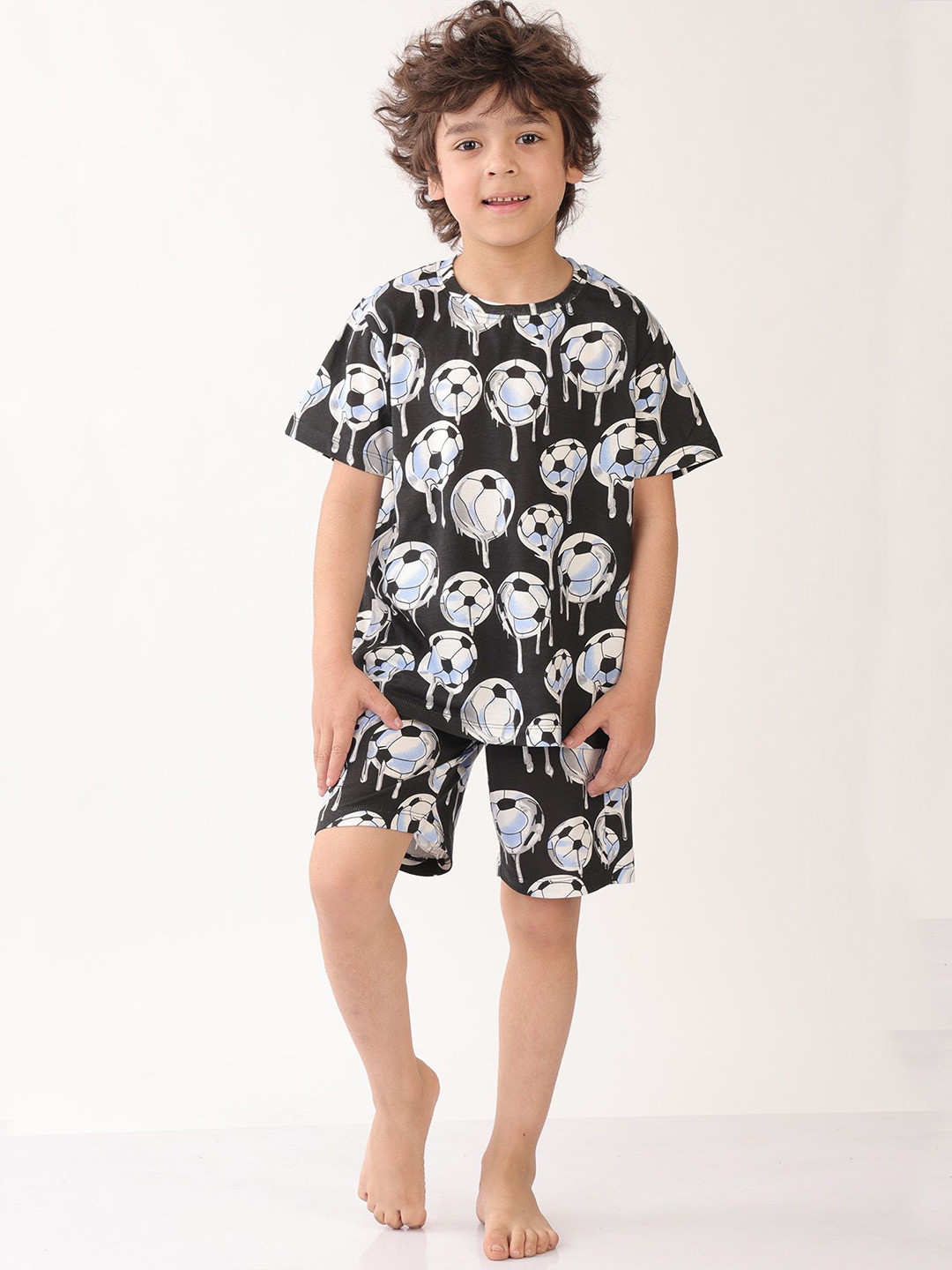 Anthrilo Boys Summer Football Melt Sleepwear Short Set White