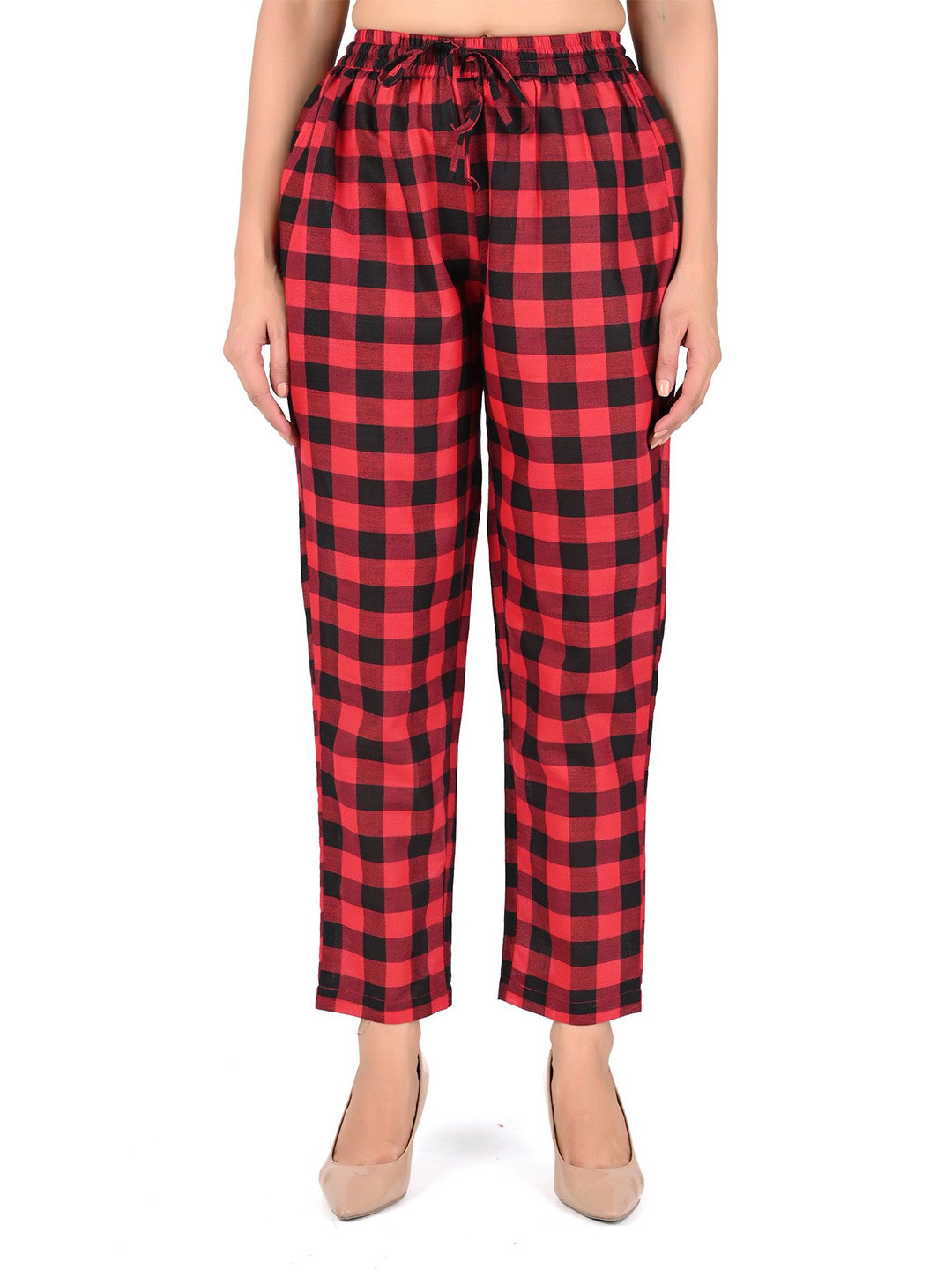 ATARAH Checked Pure Cotton Straight Lounge Pants