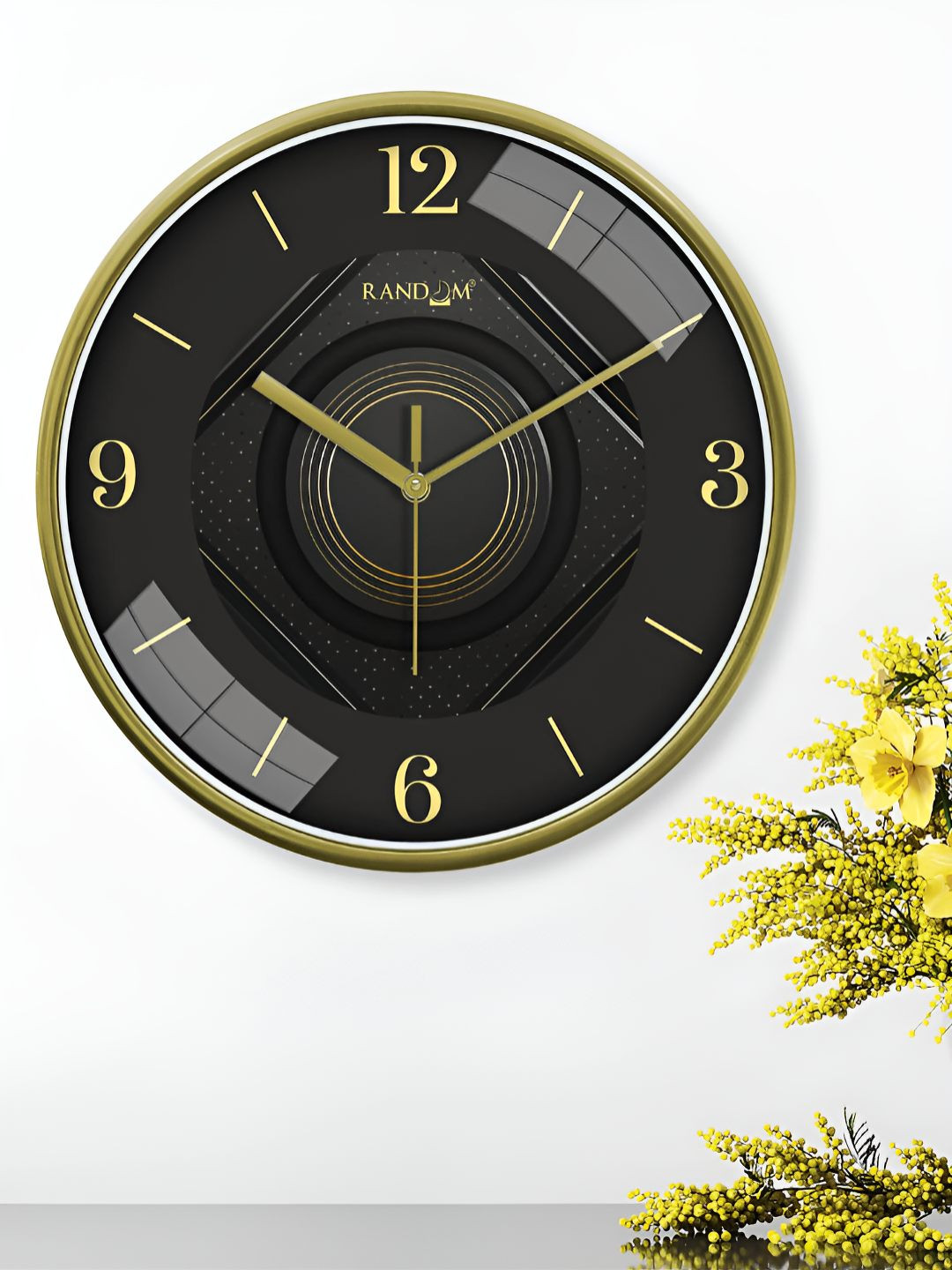 RANDOM Yellow & Black Printed Sweep Silent Stylish Round Contemporary Wall Clock
