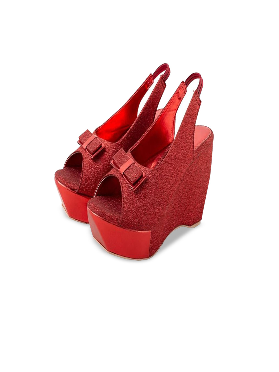 MONAQI Women Textured Wedge Heels Peep Toes with Bows