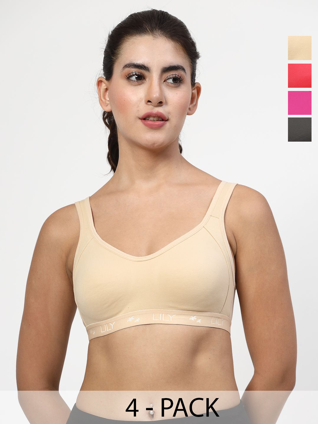 LILY Strops555 Pack Of 4 Full Coverage Seamless Cut and Sew Workout Bra
