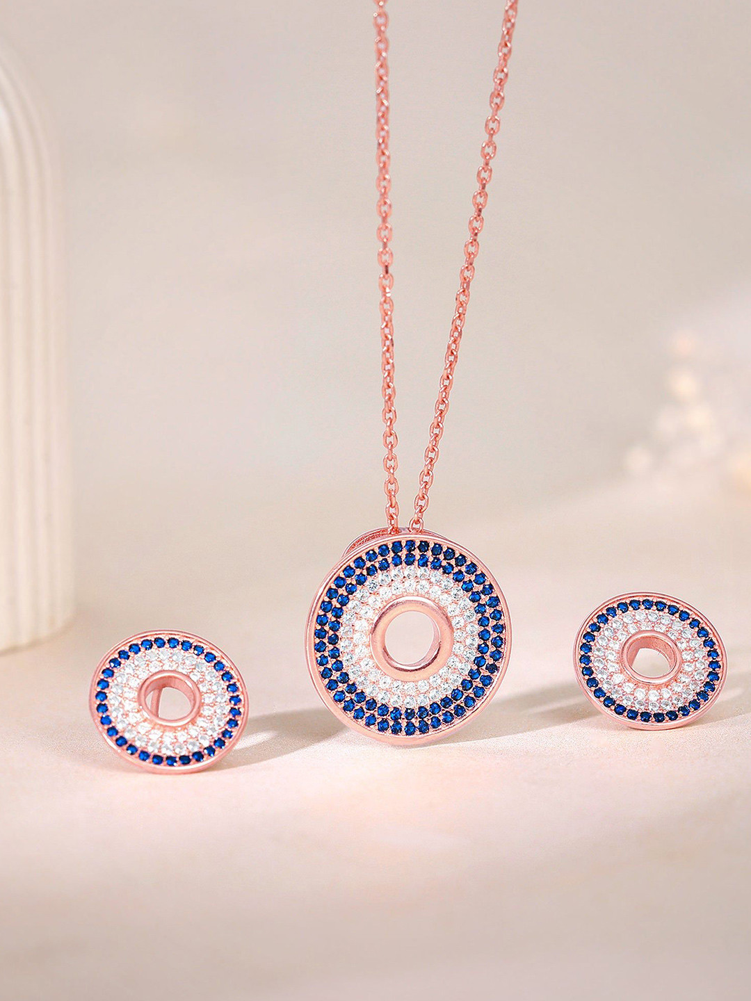 GIVA Glittering Joy 925 Sterling Silver Rose Gold-Plated CZ Studded Jewellery Set