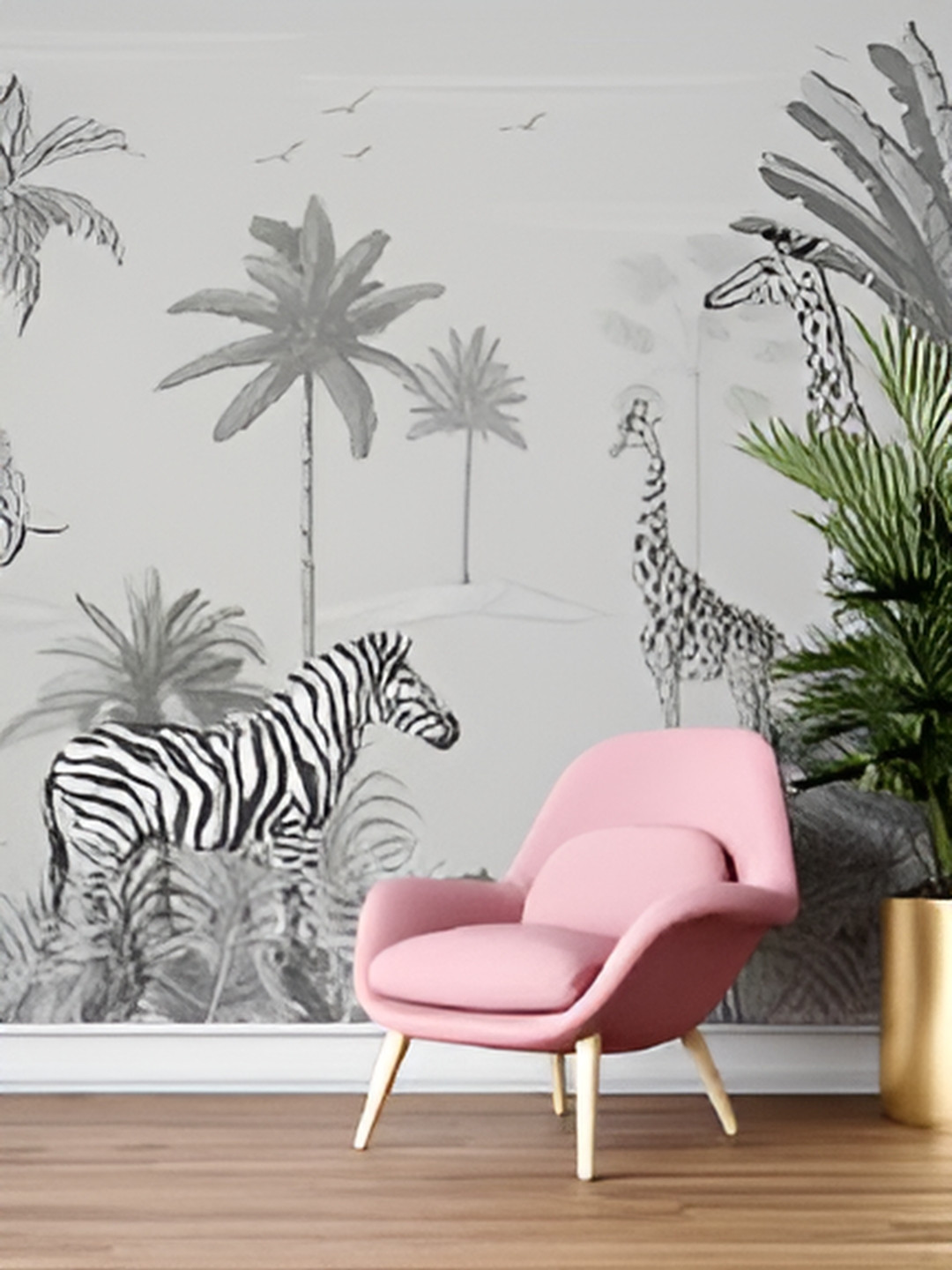 Digital Walls Grey & White Animals Printed Waterproof Wallpaper