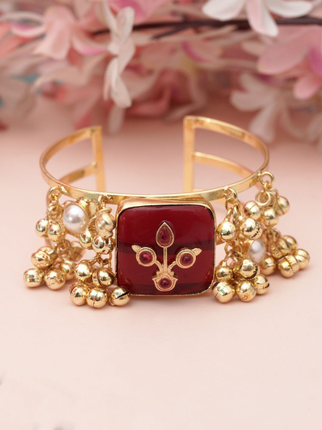 Niscka 24K Gold-Plated Stone Studded Kada Bracelet