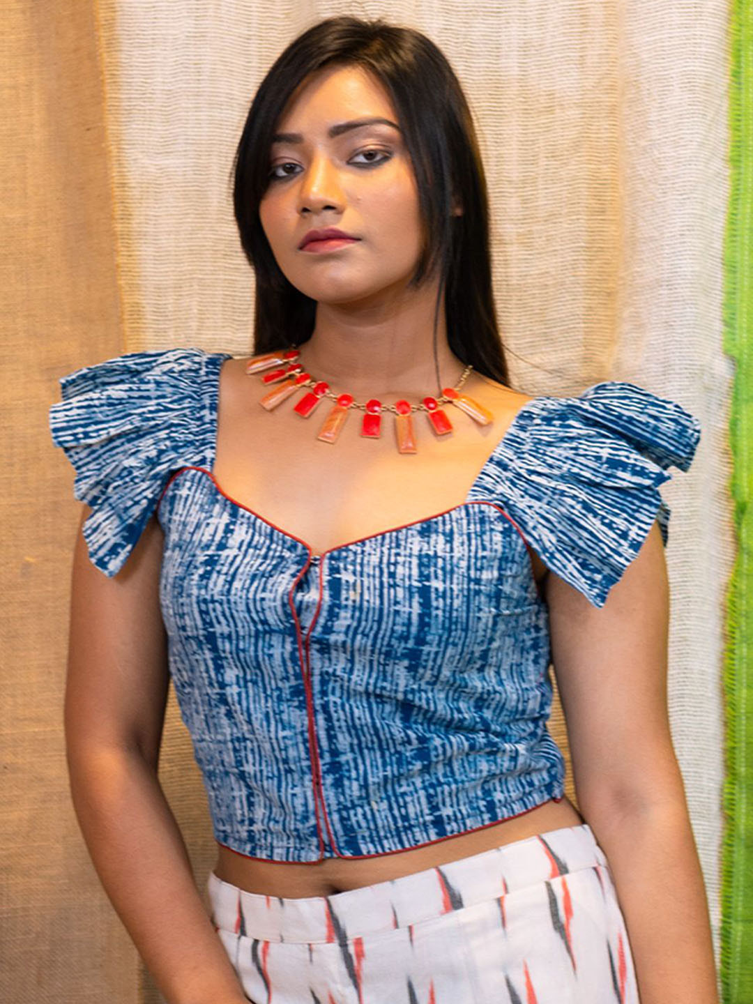 Uttariya Printed Cotton Flared Sleeve Saree Blouse