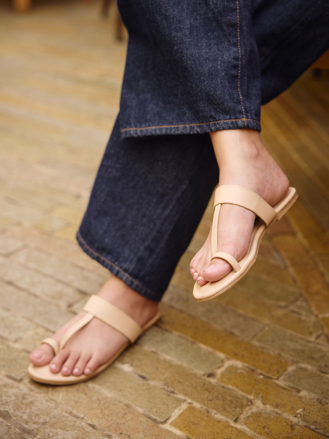 CAI Nude Thong Strap Flats
