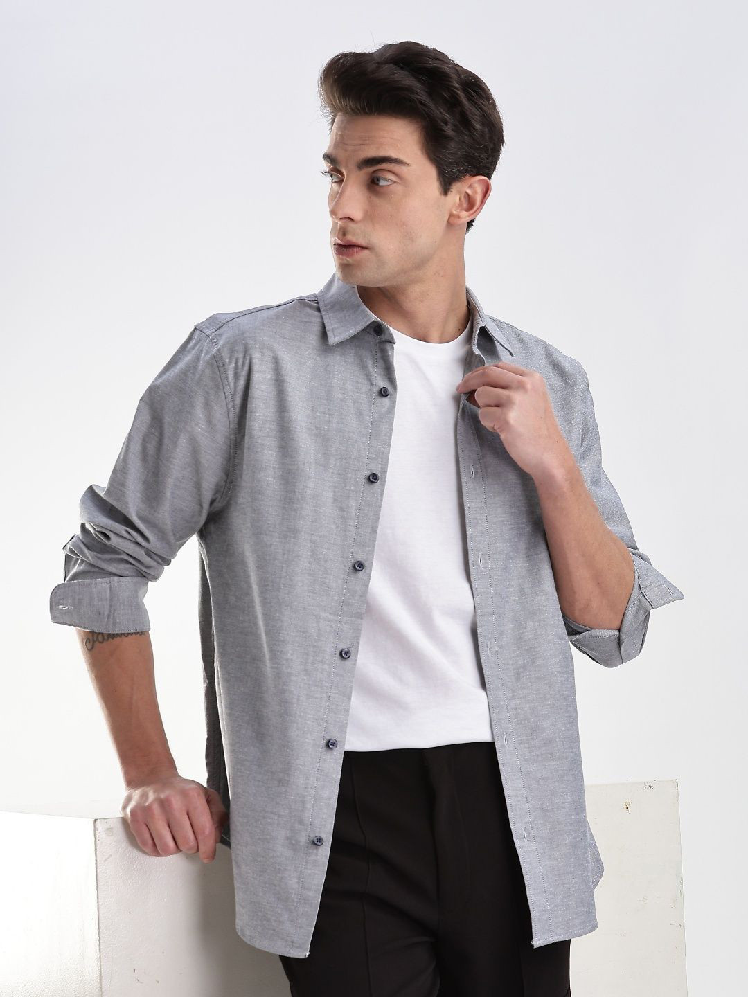 Calvin Klein Jeans Self Design Spread Collar Oxford Cotton Shirt