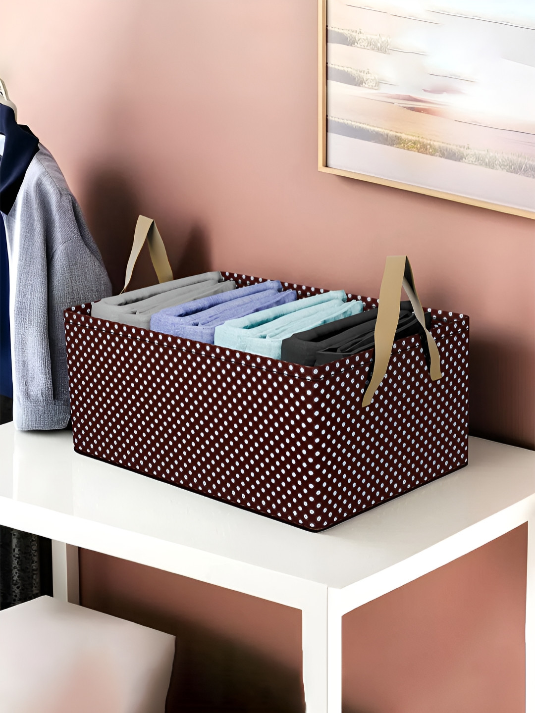 Aura Brown & Beige Printed Wardrobe Organizer With Handles