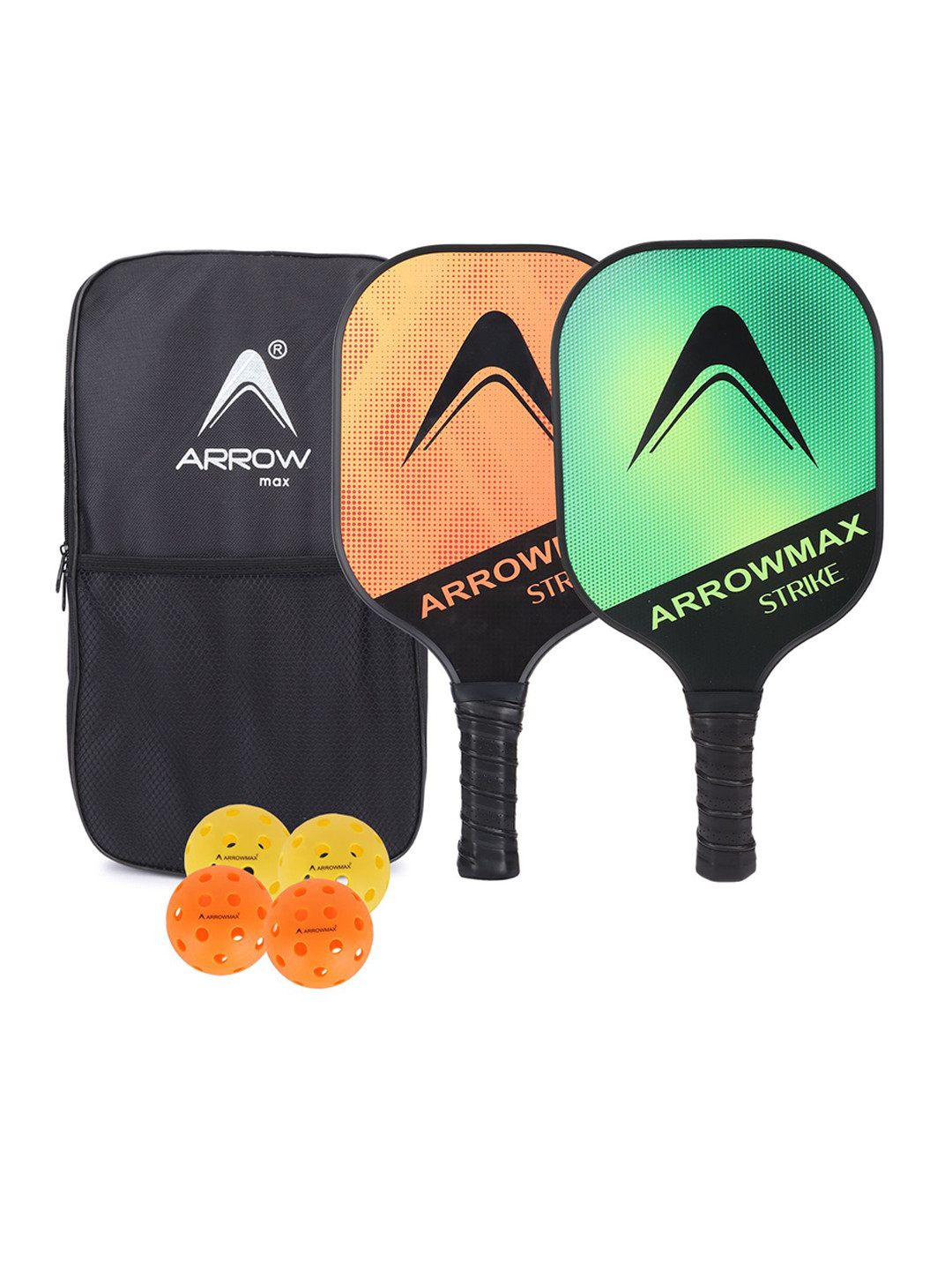 ARROWMAX Set Of 2 Printed Pickleball Paddle With 4 Balls & Zipper Cover