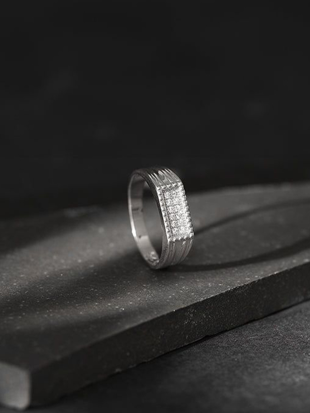 GIVA 925 Sterling Silver-Plated Cubic Zirconia Studded Modern Simplicity Ring For Him