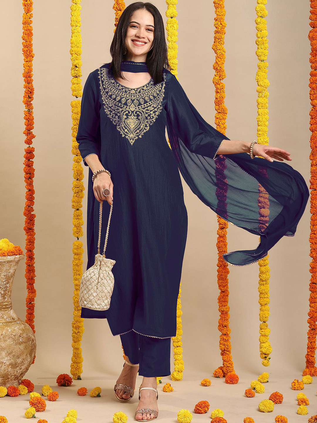 Anni Designer Yoke Design Kurta With Trousers & Dupatta