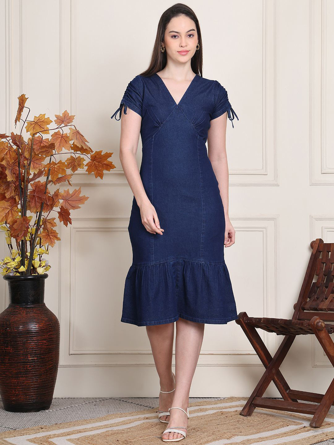 PUELLA V-Neck Denim A-Line Dress