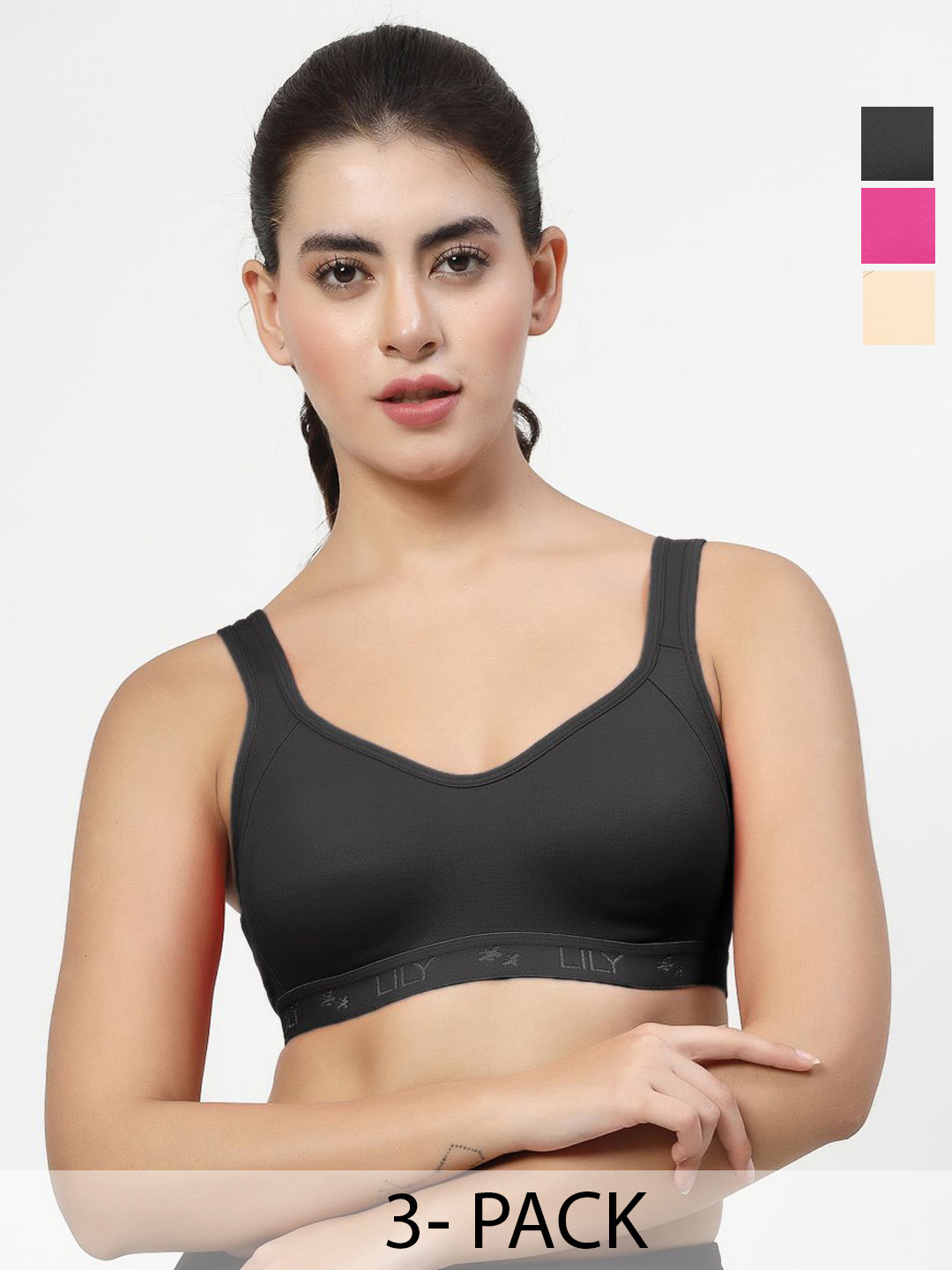 LILY Strops555 Pack Of 2 Full Coverage Seamless Non Padded Sports Bra