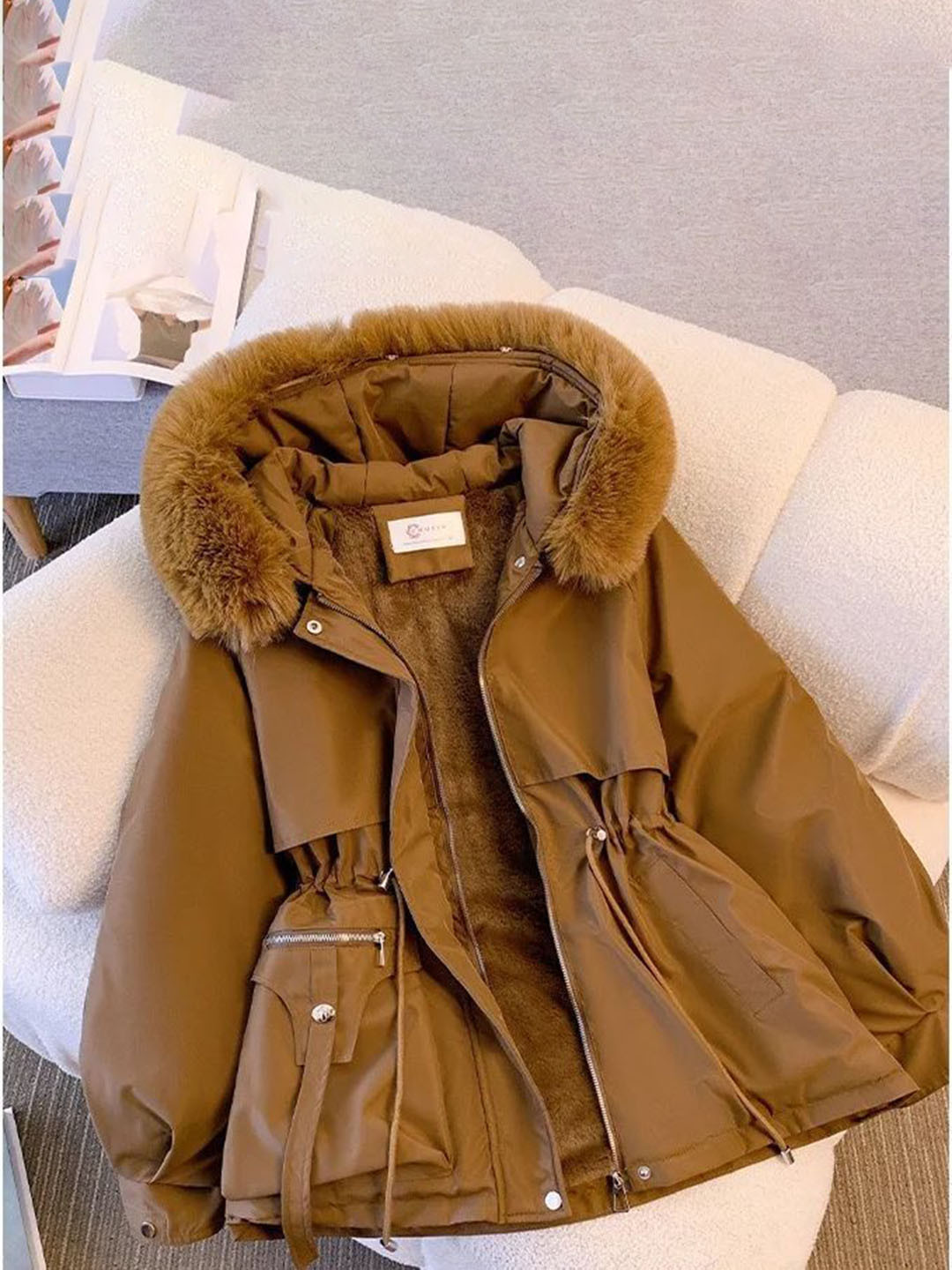 Miss Mosa By Akanksha  Brown Margot Warm Fleece Lined Parka Jacket