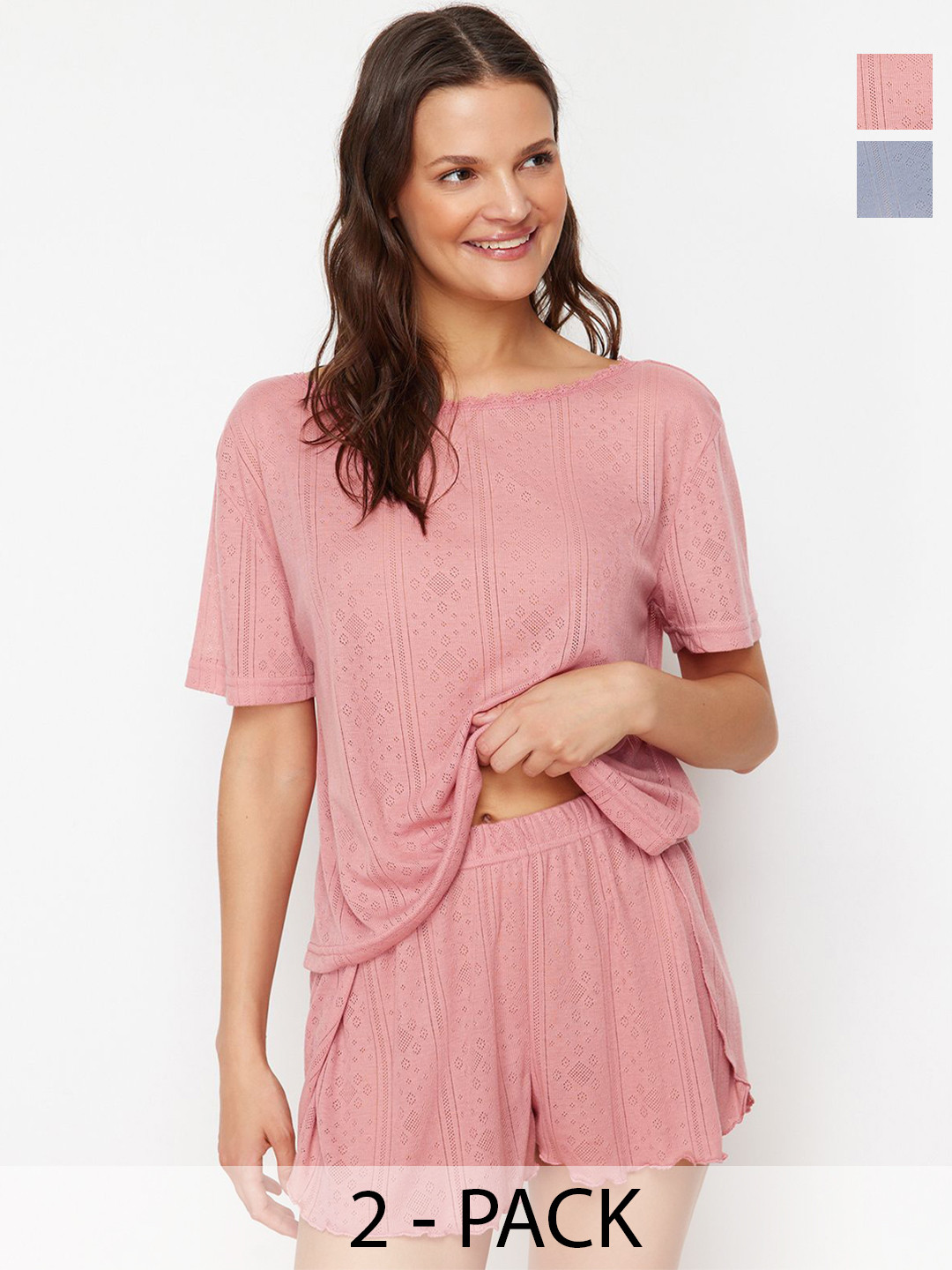 Trendyol ok Renkli Women Pack Of 2 Short Sleeves Night suit