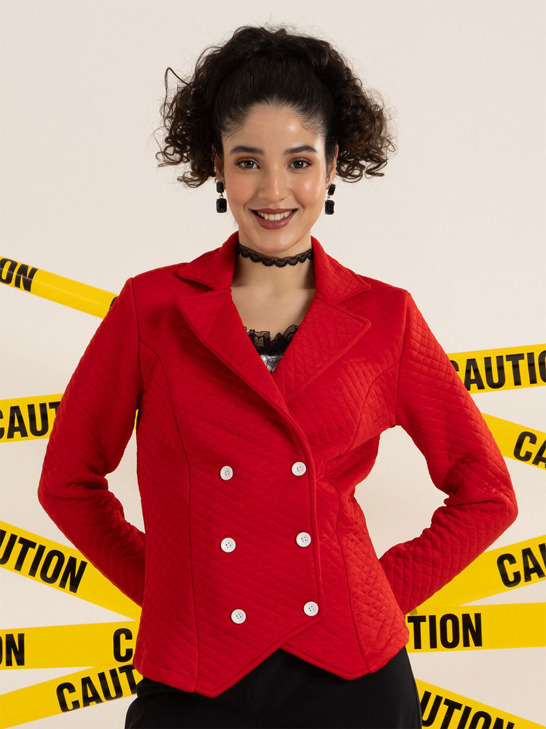 TANDUL Notched Lapel Collar Double-Breasted Blazer