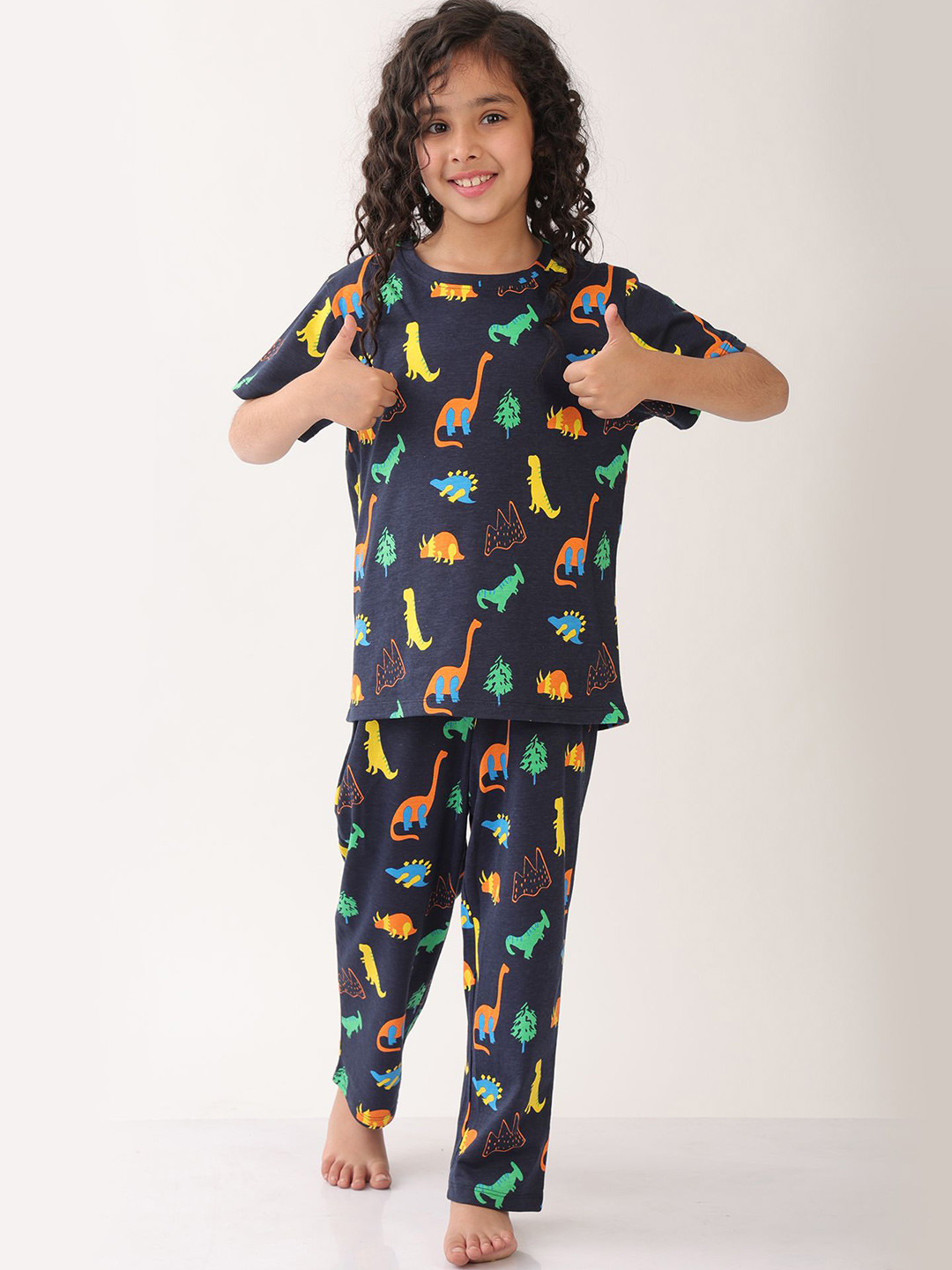 Anthrilo Summer Dinosaur Fun Girls Pure Cotton Short Sleeves Pyjama Night suit