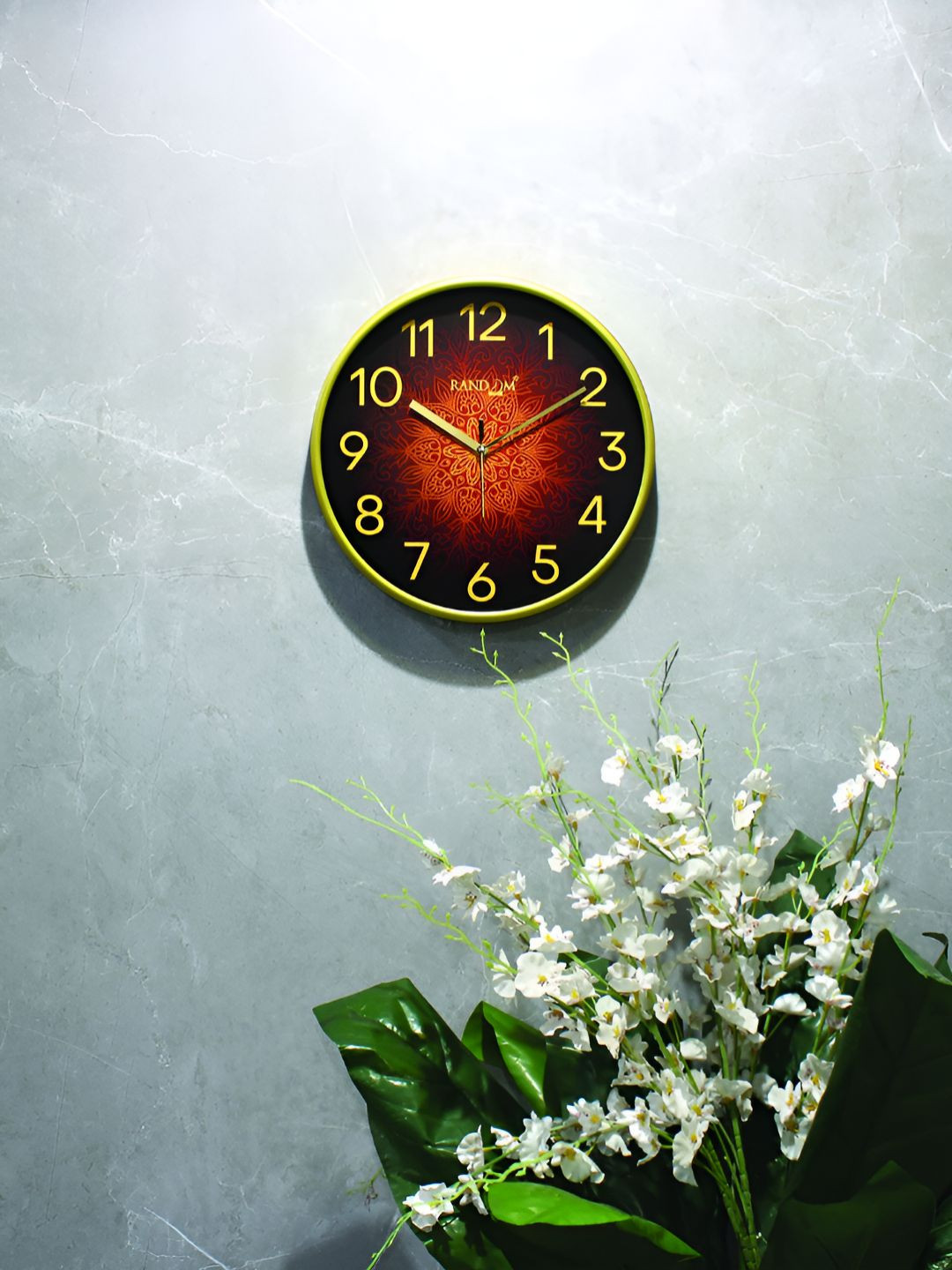 RANDOM Black & Orange Printed Round Contemporary Wall Clock