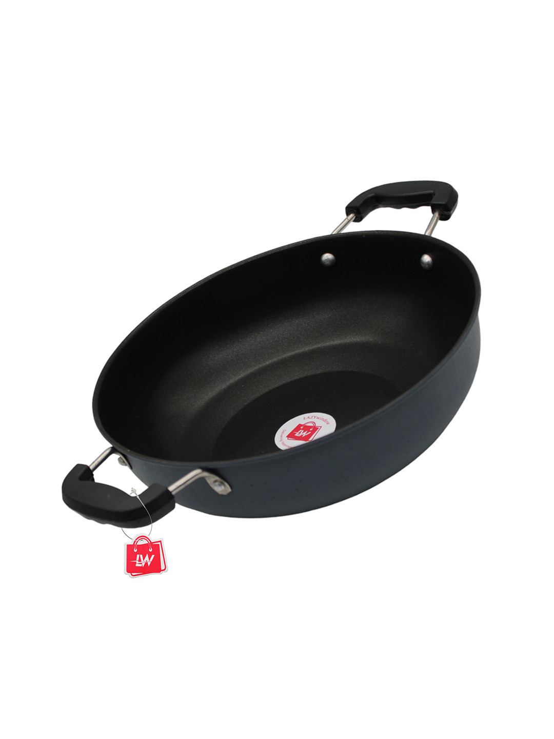 LAZYwindow Grey & Black Dishwasher And Microwave Safe Non-Stick Metal Kadhai 1.9L