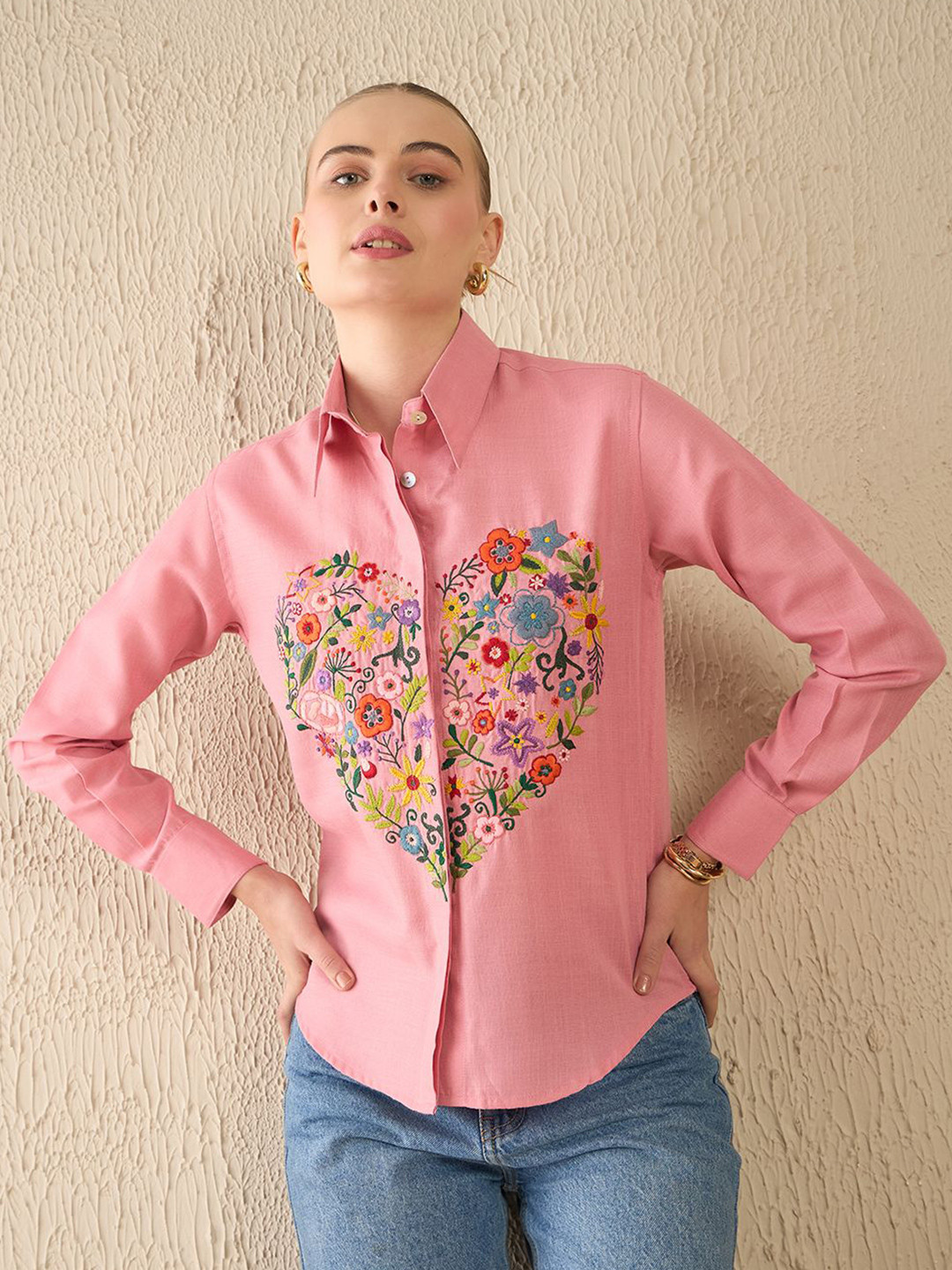 Uptownie Women Spread Collar Floral Printed Cotton Casual Shirt