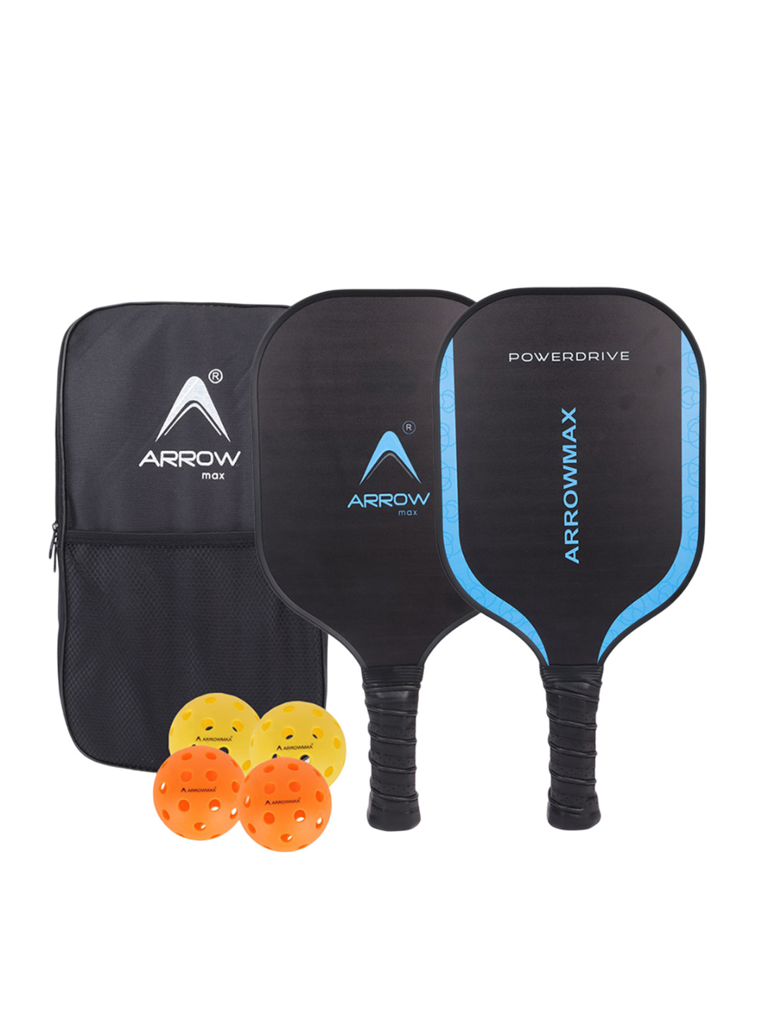 ARROWMAX Set Of 2 Pickleball Paddles 4 Pickleballs & Zipper Cover
