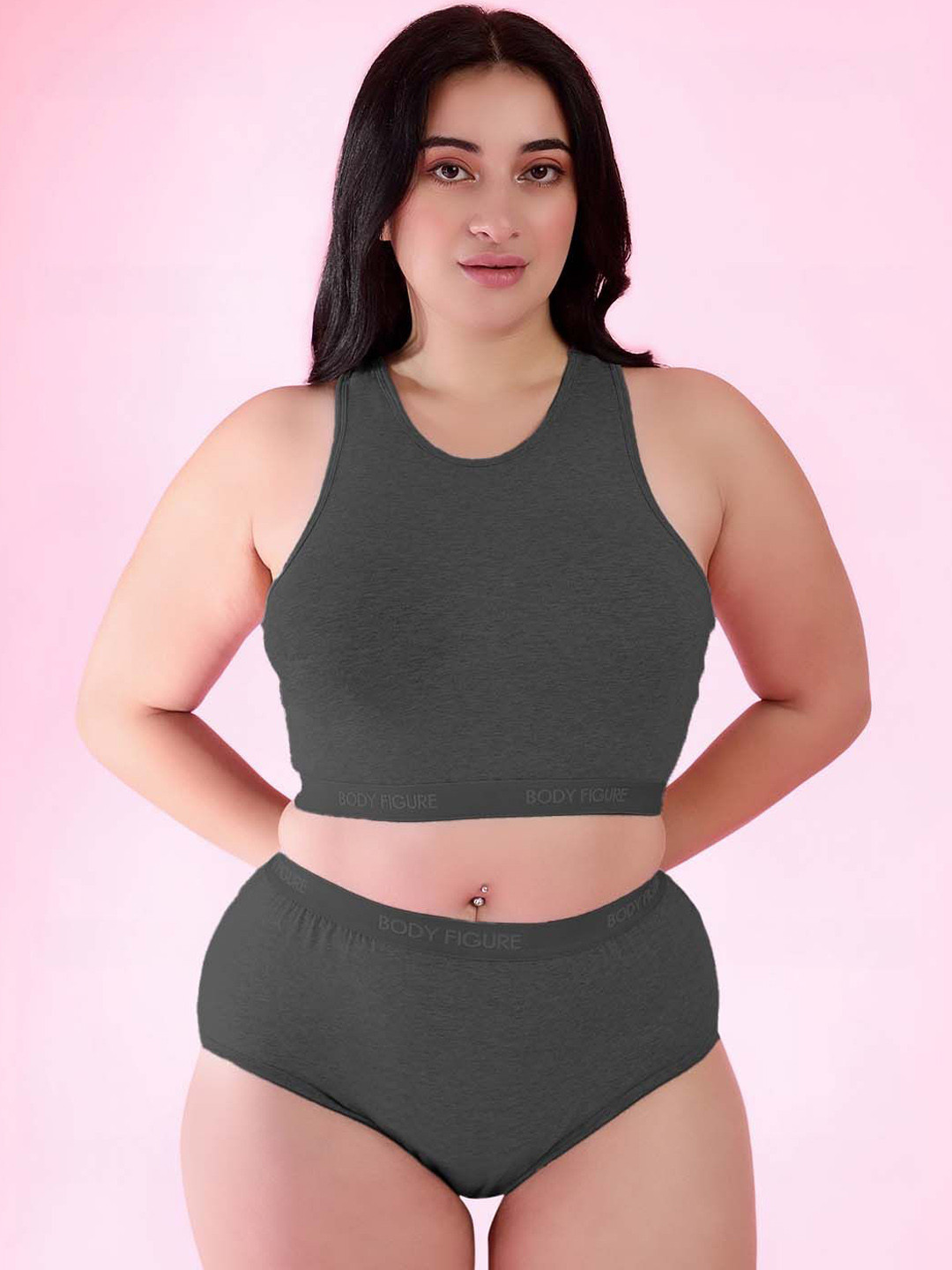 BODYFIGURE Women Plus Size Cotton Lingerie Set