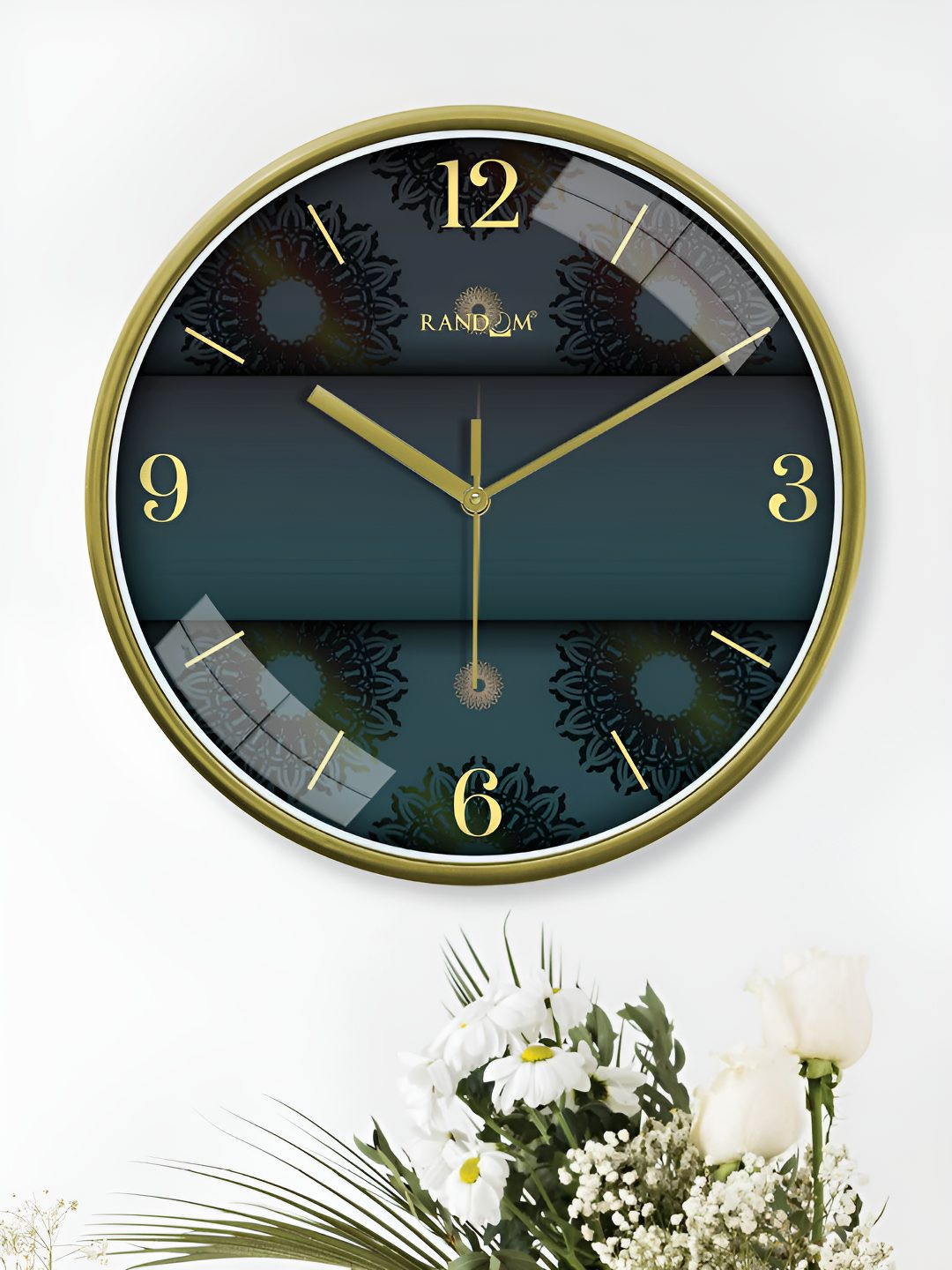 RANDOM Yellow & Blue Printed Round Contemporary Wall Clock