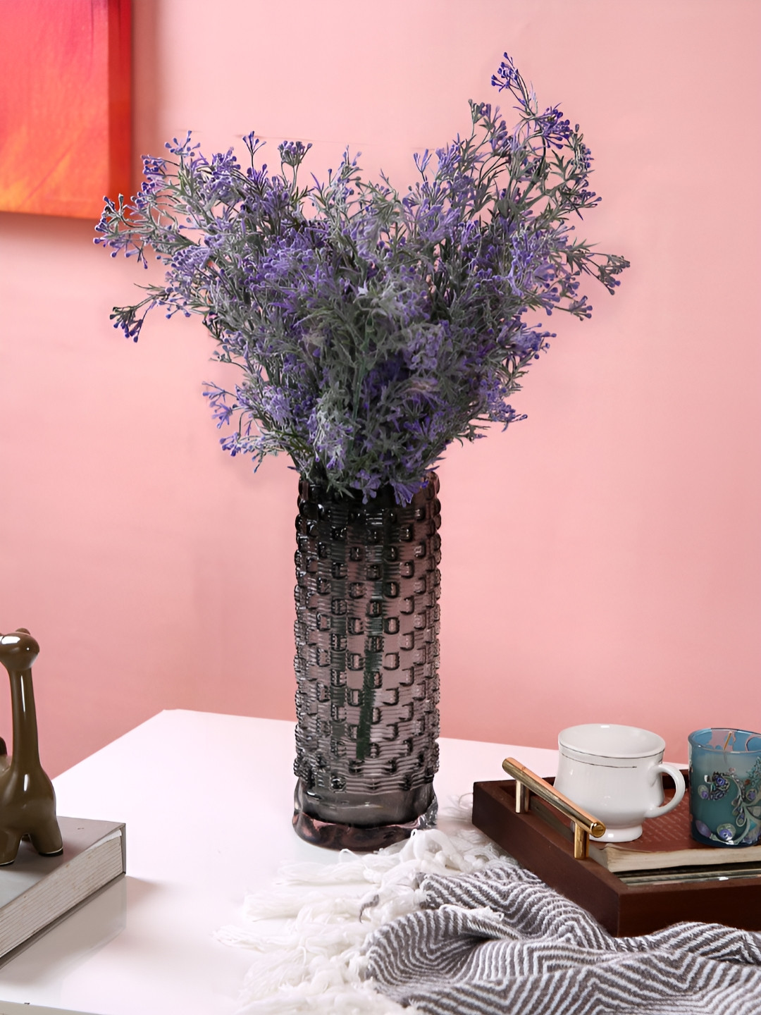 TAYHAA Charcoal-Grey Woven Textured Glass Flower Vase