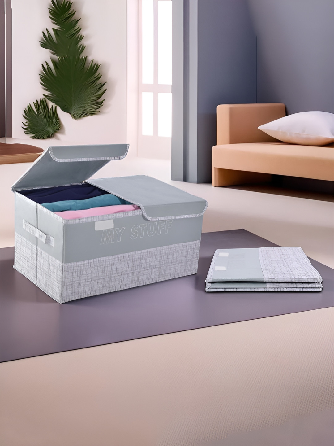 Aura Grey & White 2 Pieces Double Lid Large Foldable 2 Compartments Wardrobe Organizer