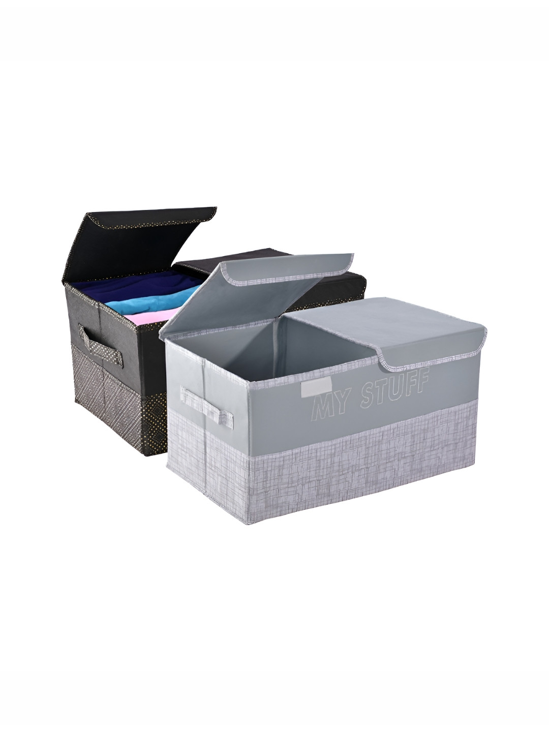 Aura Grey & Black 2 Pieces 2 Compartment Clothes Foldable Wardrobe Drawer Organisers